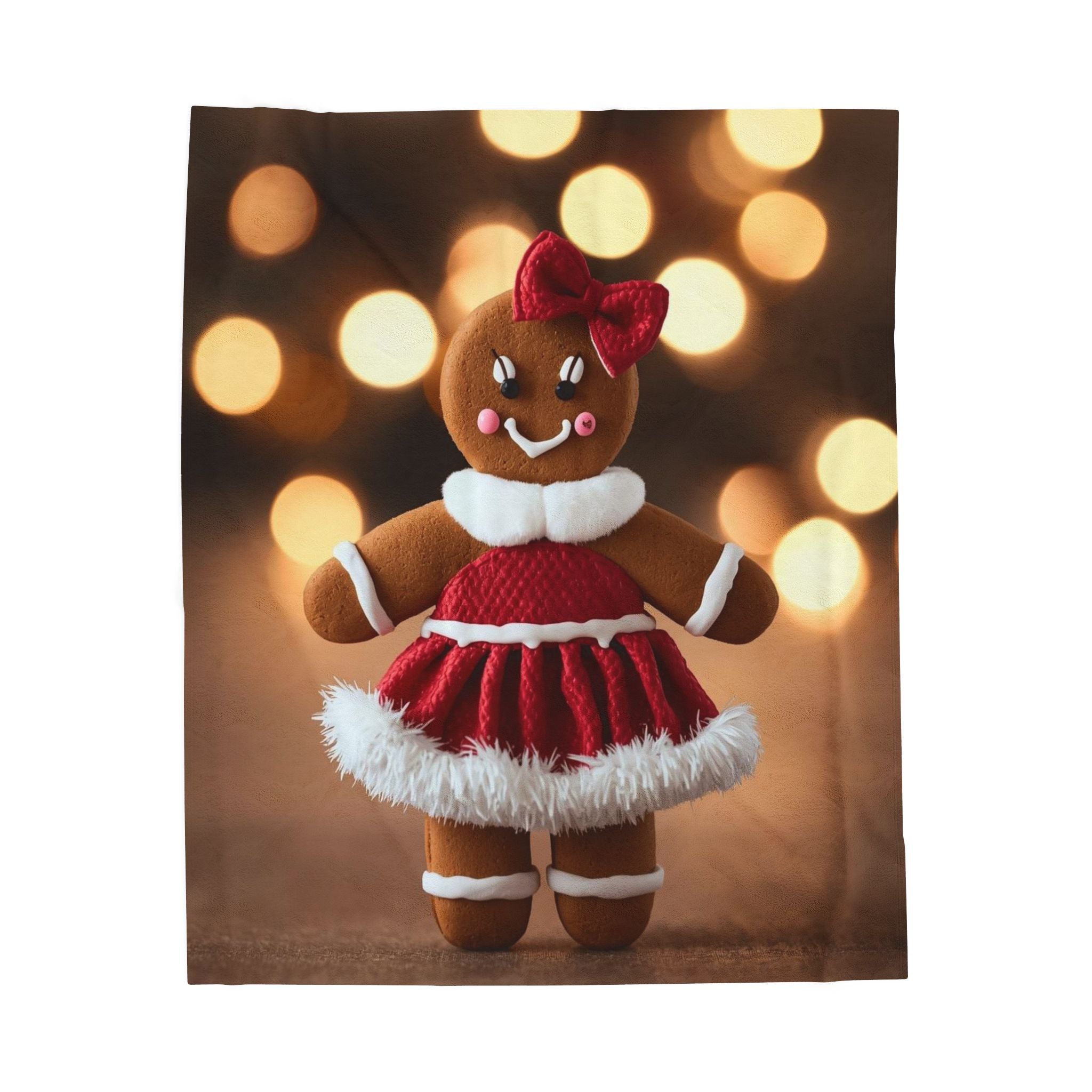 Gingerbread Girl Holiday Plush Blanket — Velveteen Christmas Throw