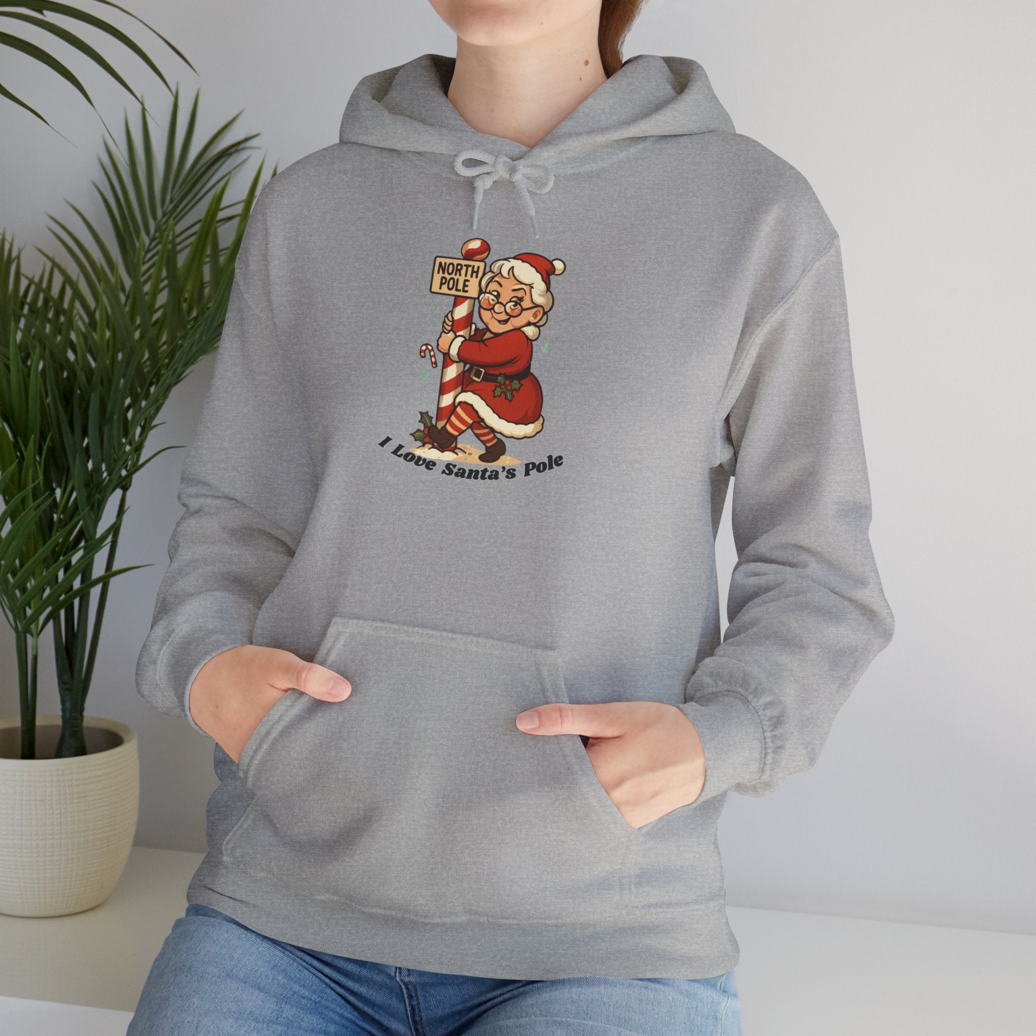 Adult Themed Mrs. Clause Hoodie - 'I Love Santa's Pole' Christmas Attire