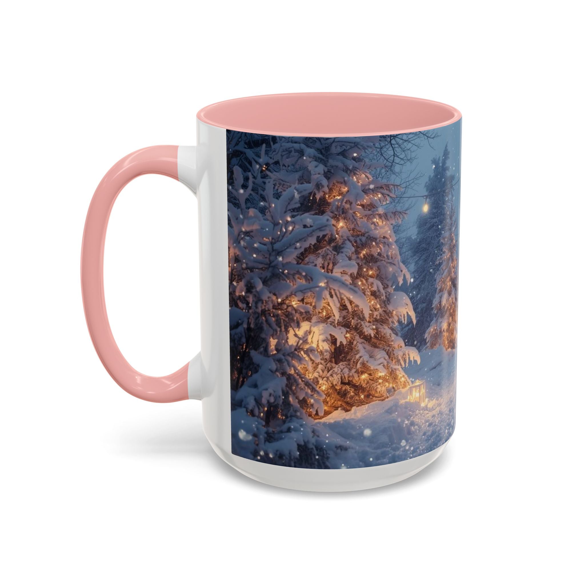 Winter Cabin Snowy Forest Accent Coffee Mug — Cozy Holiday Snow Scene (11/15oz)