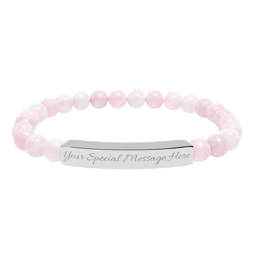 Personalized, Engravable Natural Stone Bar Bracelet — Personalized Stretch Beaded Bracelet
