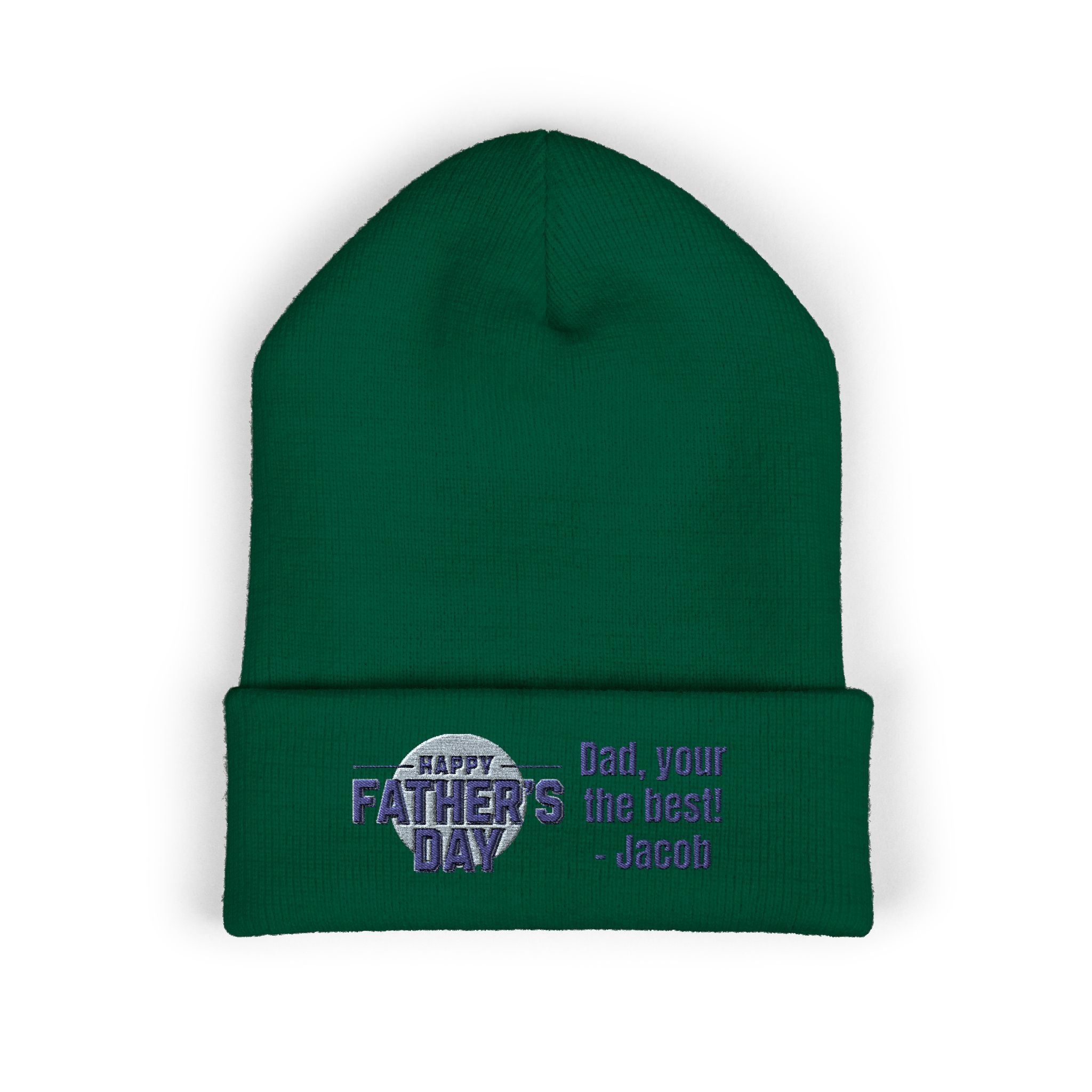 Embroidered "Happy Father's Day" Cuffed Beanie — Personalized Dad Gift