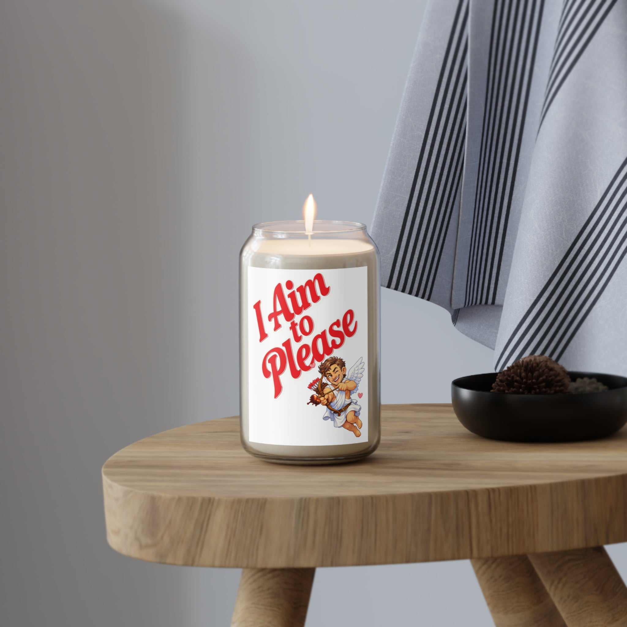 Scented Soy Candle — "I Aim to Please" Valentine Cupid Design (13.75 oz)