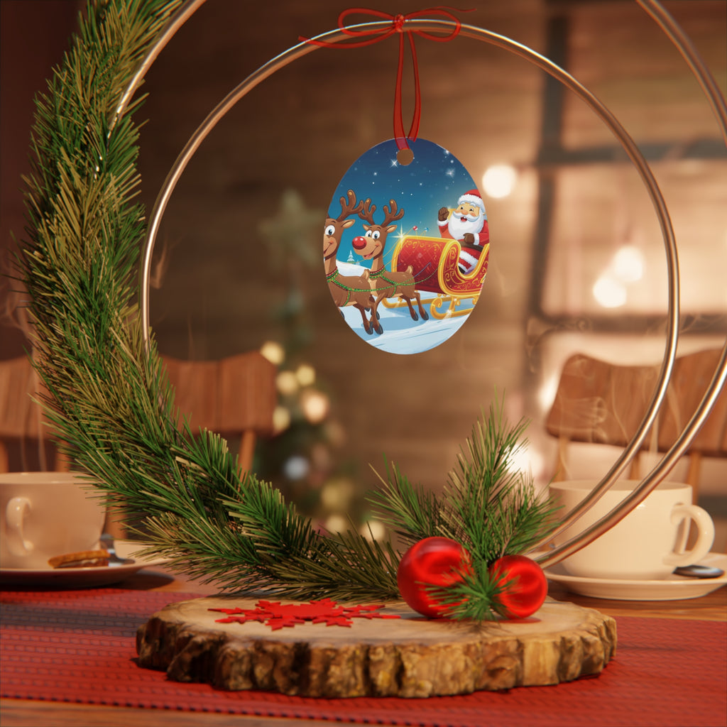 Santa Sleigh & Reindeer Metal Ornament — Christmas Tree Decoration