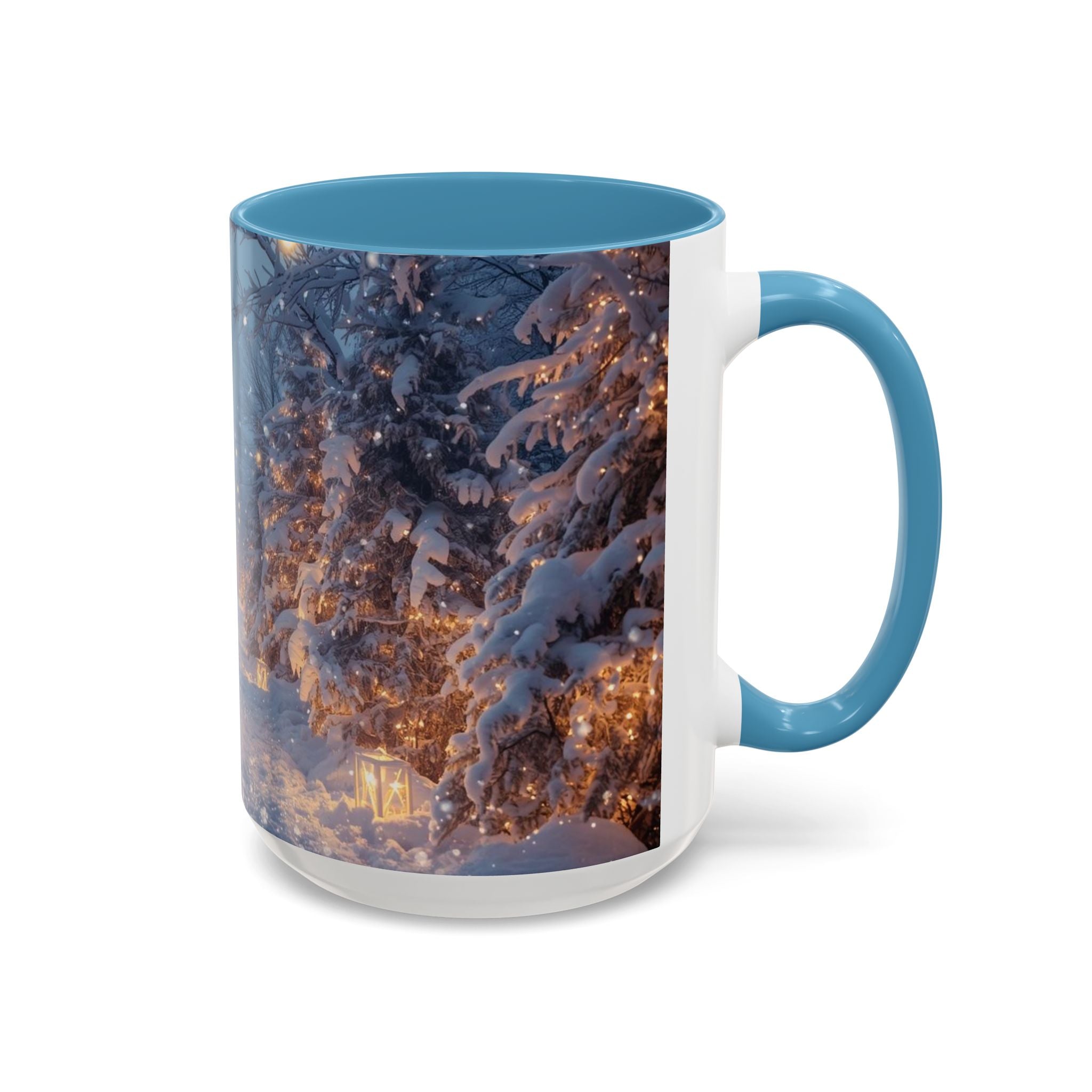 Winter Cabin Snowy Forest Accent Coffee Mug — Cozy Holiday Snow Scene (11/15oz)