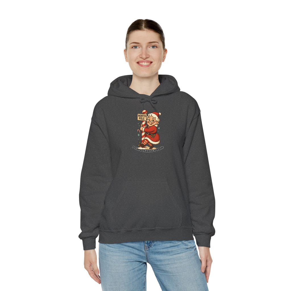 Adult Themed Mrs. Clause Hoodie - 'I Love Santa's Pole' Christmas Attire