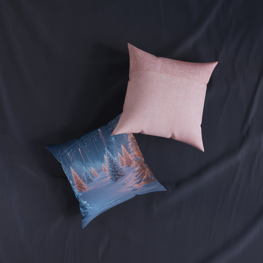 Winter Wonderland Christmas Pillow — Pink-Back Decorative Throw Pillow