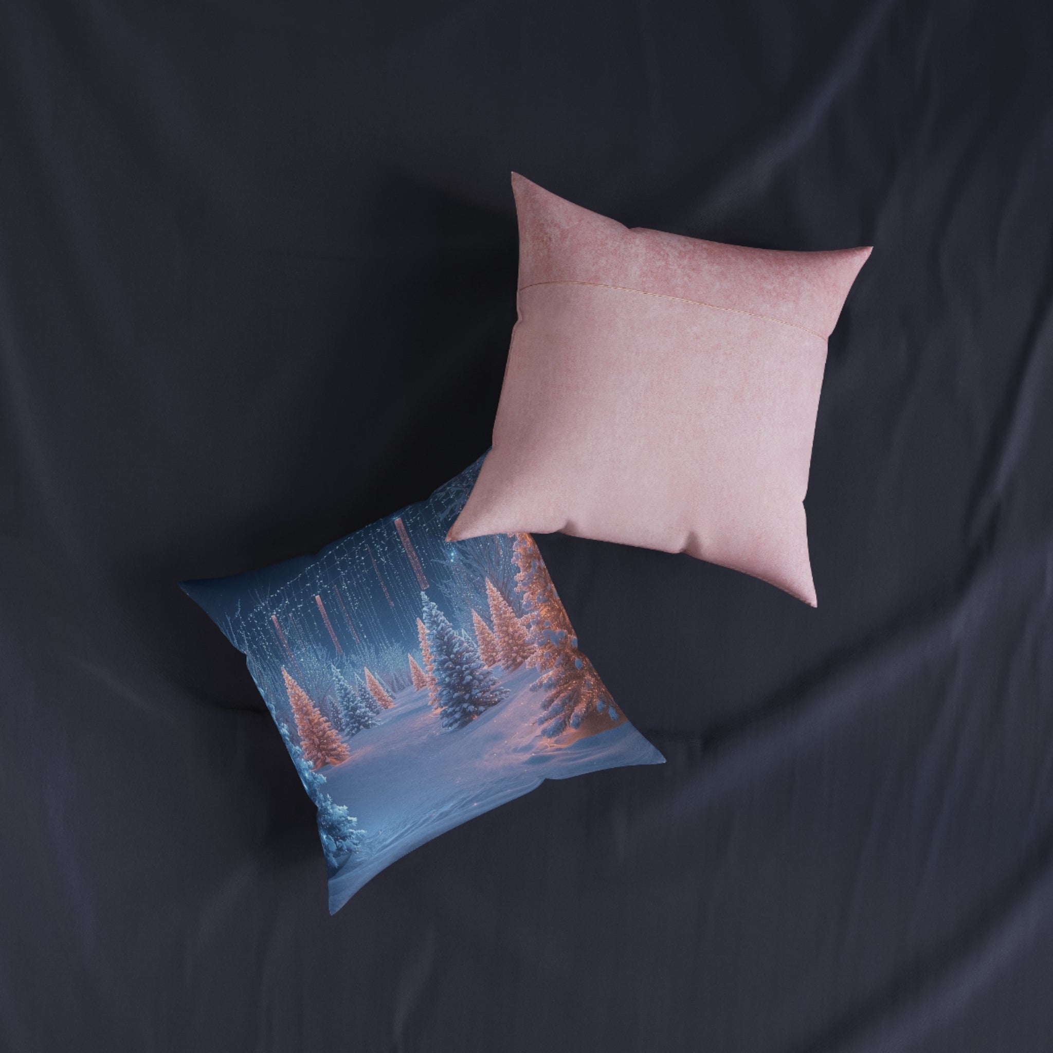 Winter Wonderland Christmas Pillow — Pink-Back Decorative Throw Pillow