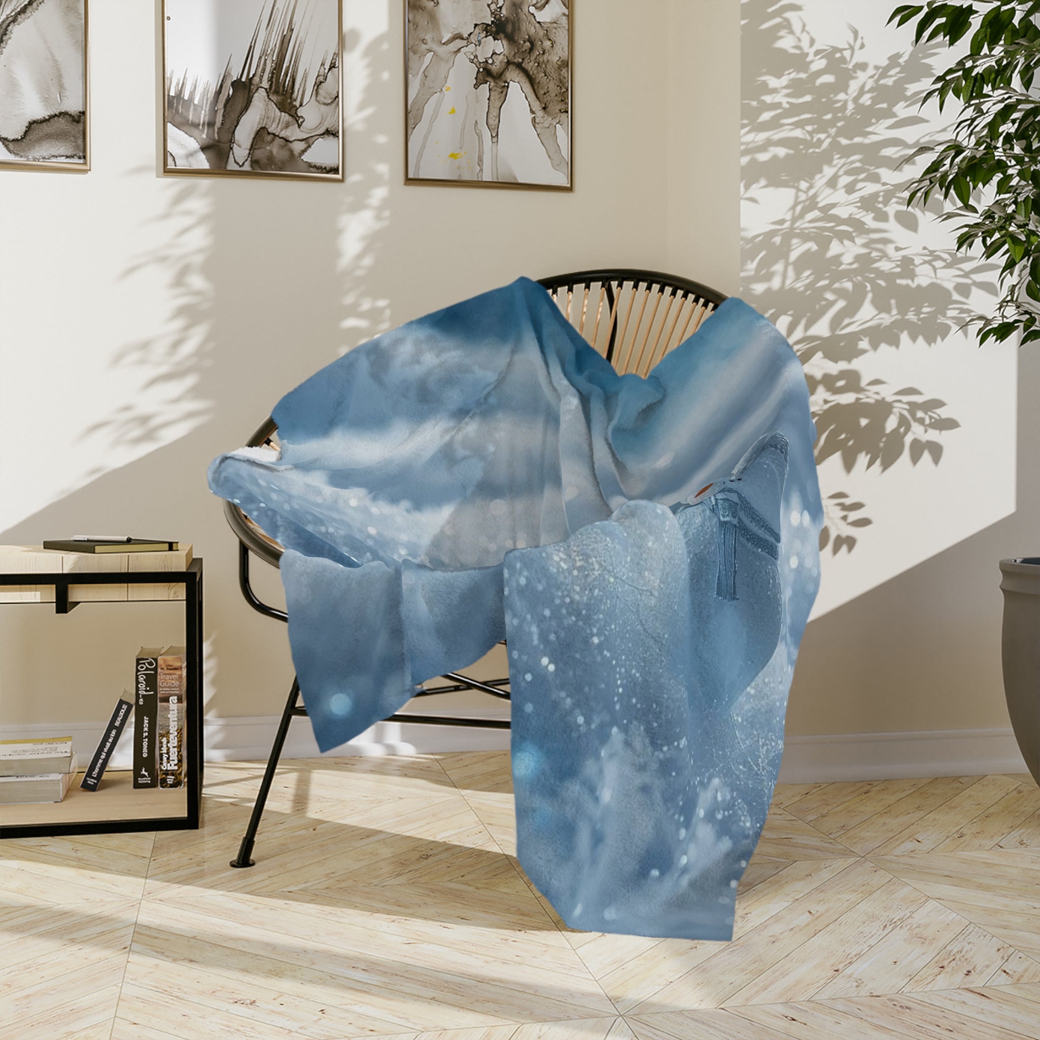 Tiny Snowman in Sparkling Snow Blanket | Velveteen Microfiber Blanket