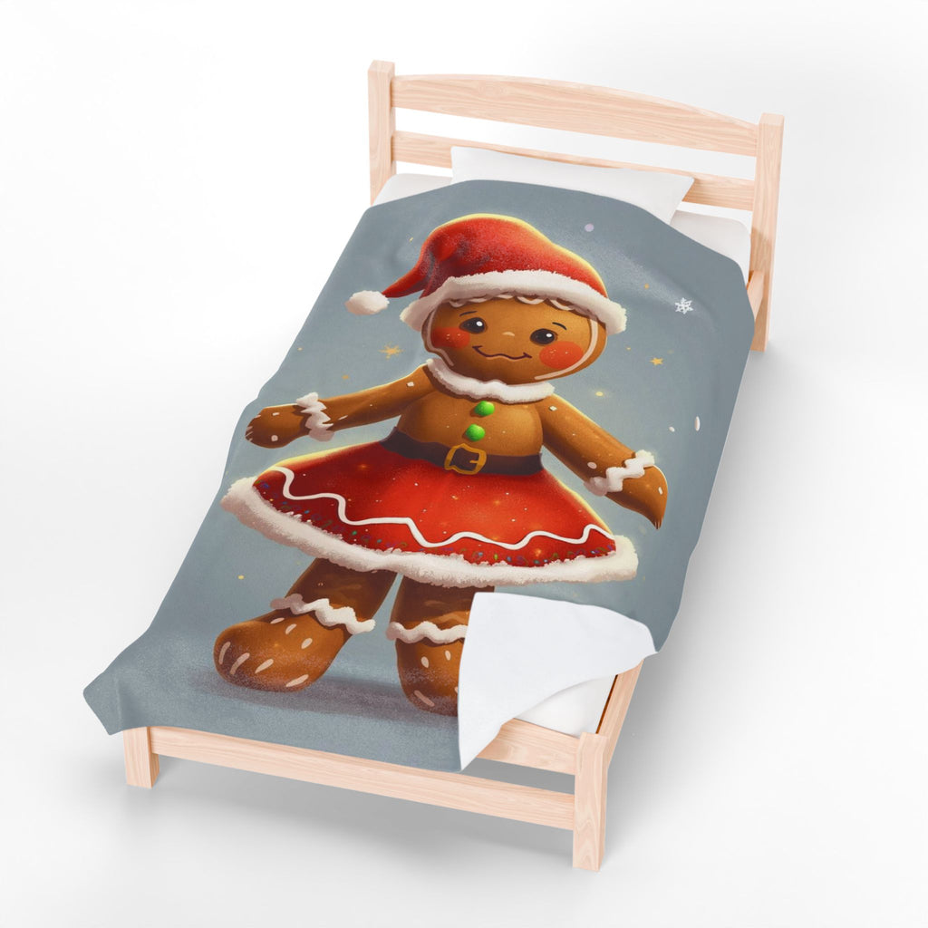 Gingerbread Girl Christmas Plush Blanket — Cute Holiday Velveteen Throw