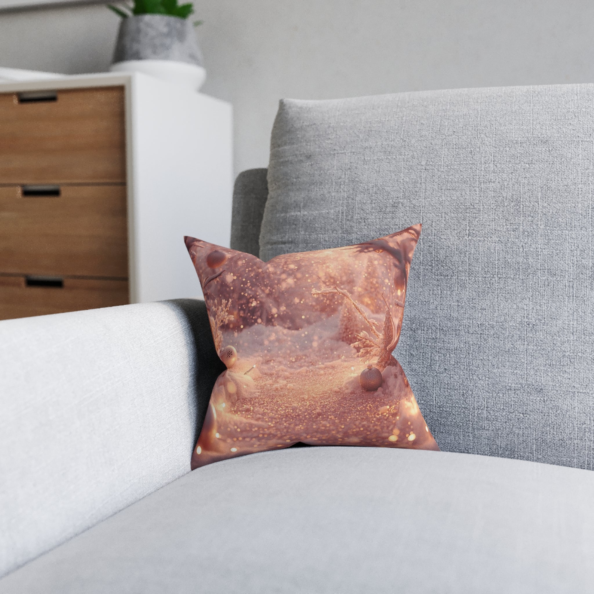 Pink Winter Wonderland Square Pillow — Decorative Throw Cushion