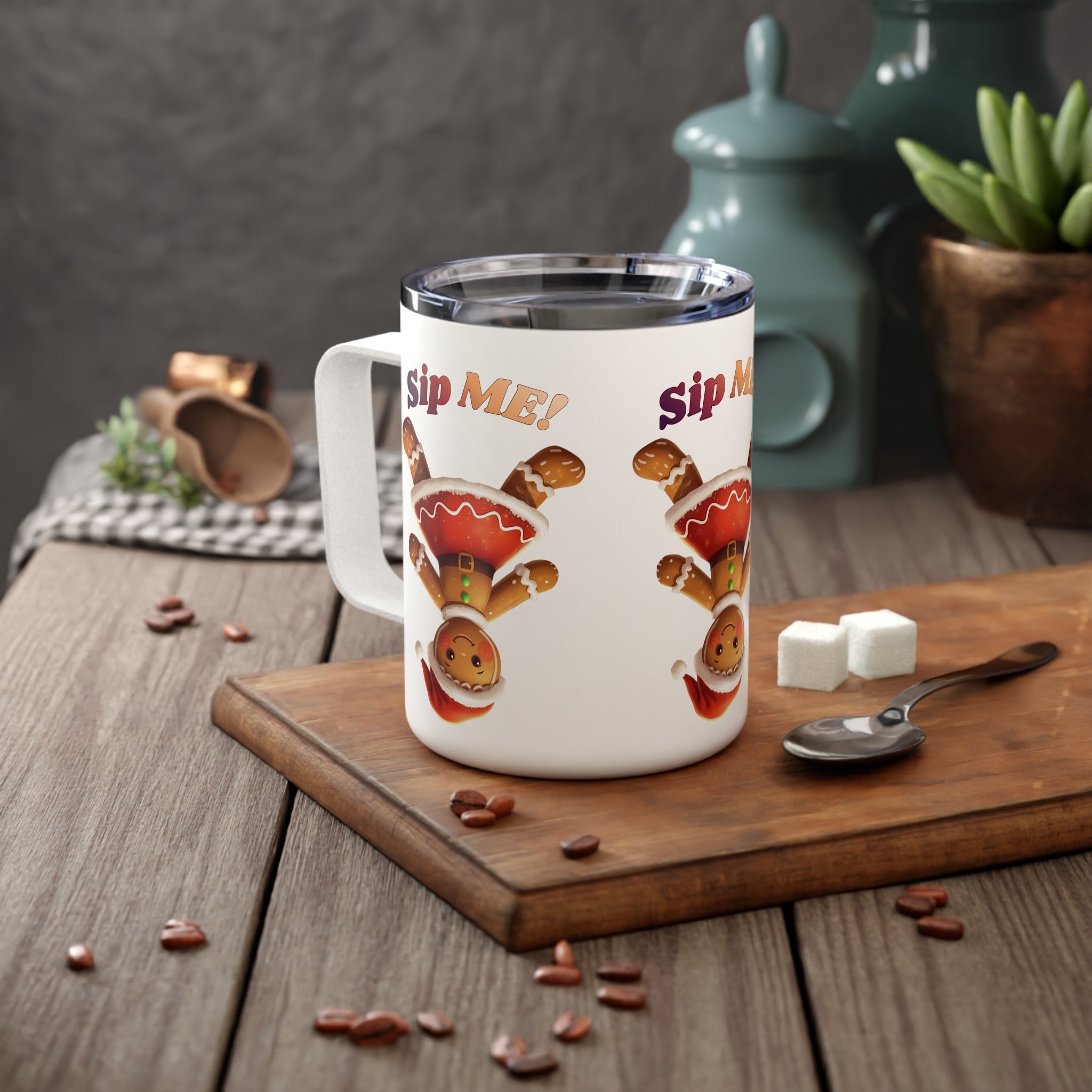 Gingerbread Girl Insulated Coffee Mug – 'Sip Me!' Holiday Travel Tumbler, 10oz