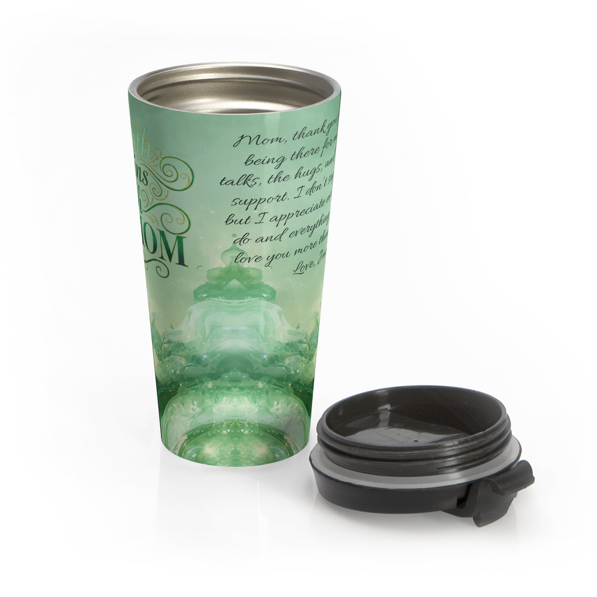 Personalized - Thank You Mom Stainless Steel Travel Mug - Sentimental Green Keepsake Gift