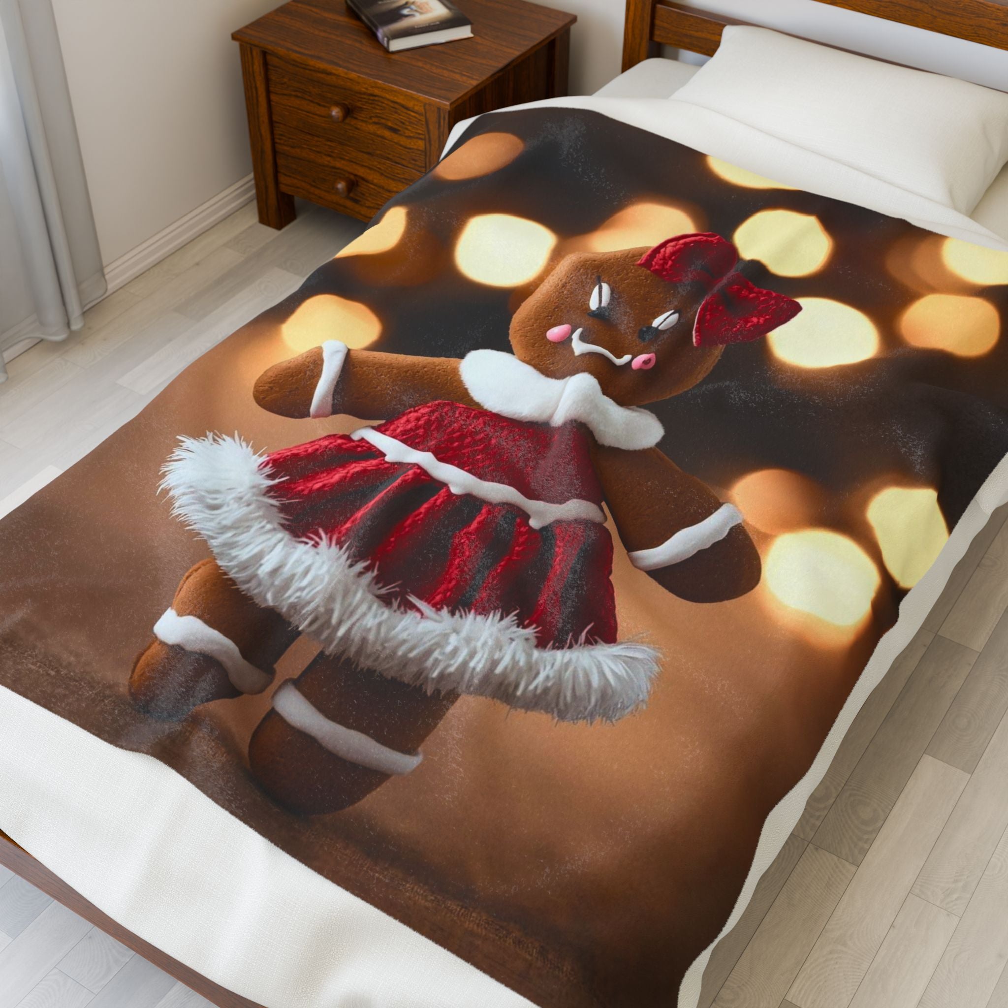 Gingerbread Girl Holiday Plush Blanket — Velveteen Christmas Throw