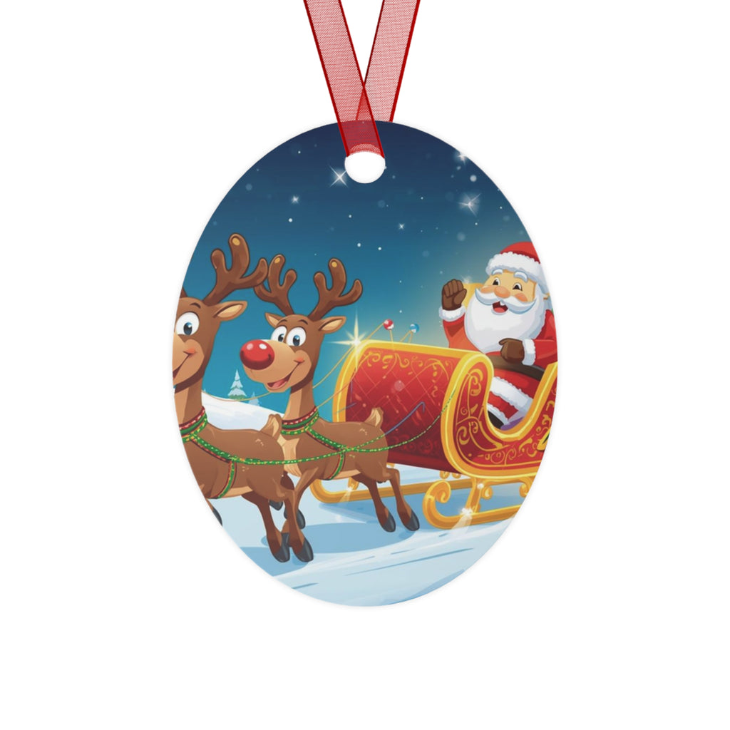 Santa Sleigh & Reindeer Metal Ornament — Christmas Tree Decoration