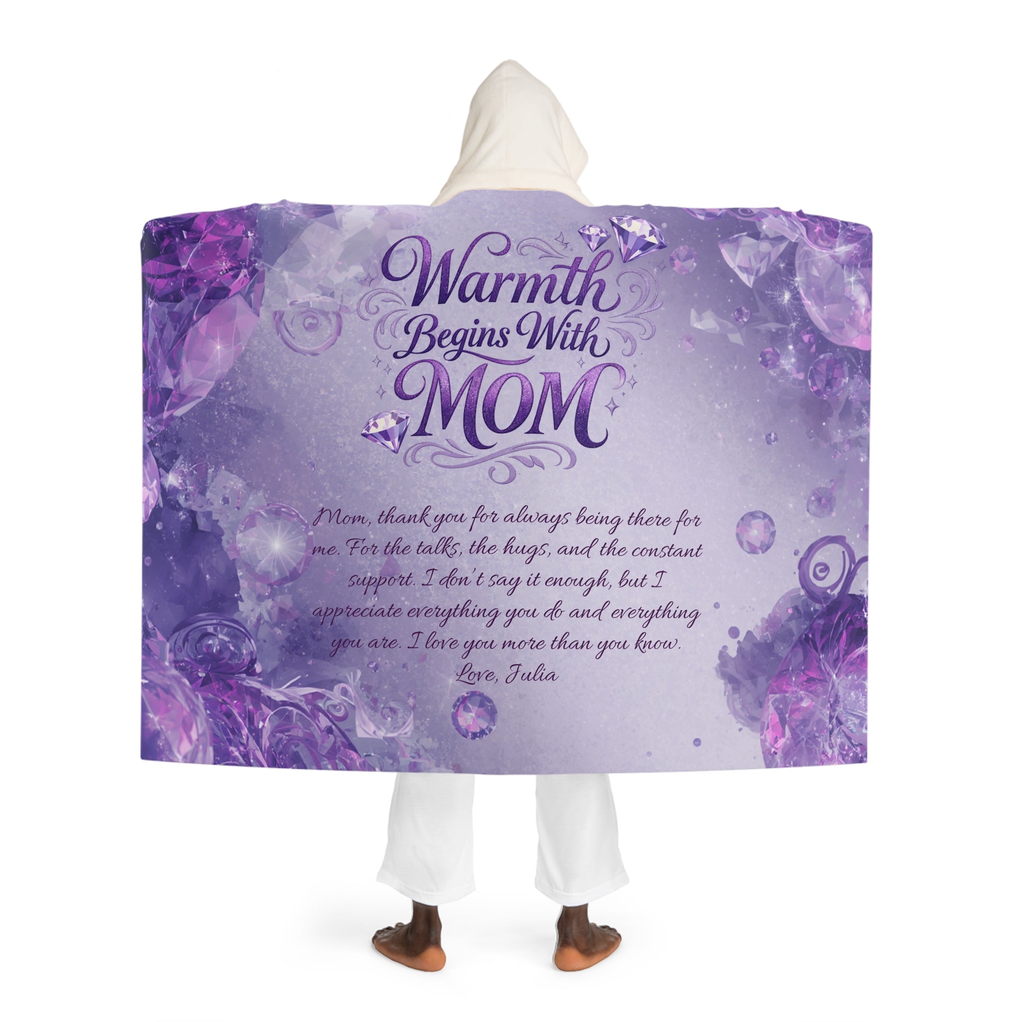 Personalized Hooded Sherpa Blanket — Soft Purple Gemstone Cozy Throw