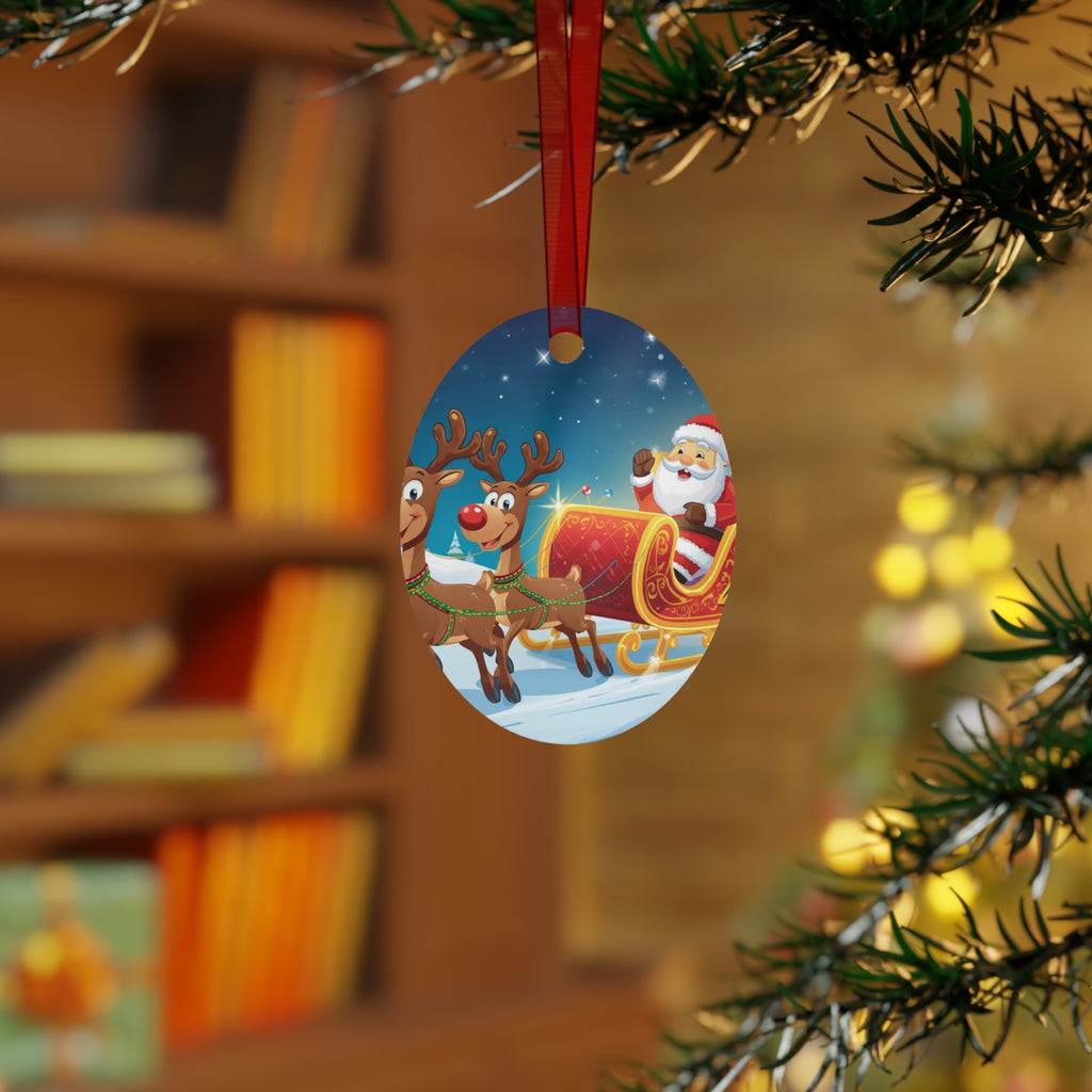 Santa Sleigh & Reindeer Metal Ornament — Christmas Tree Decoration