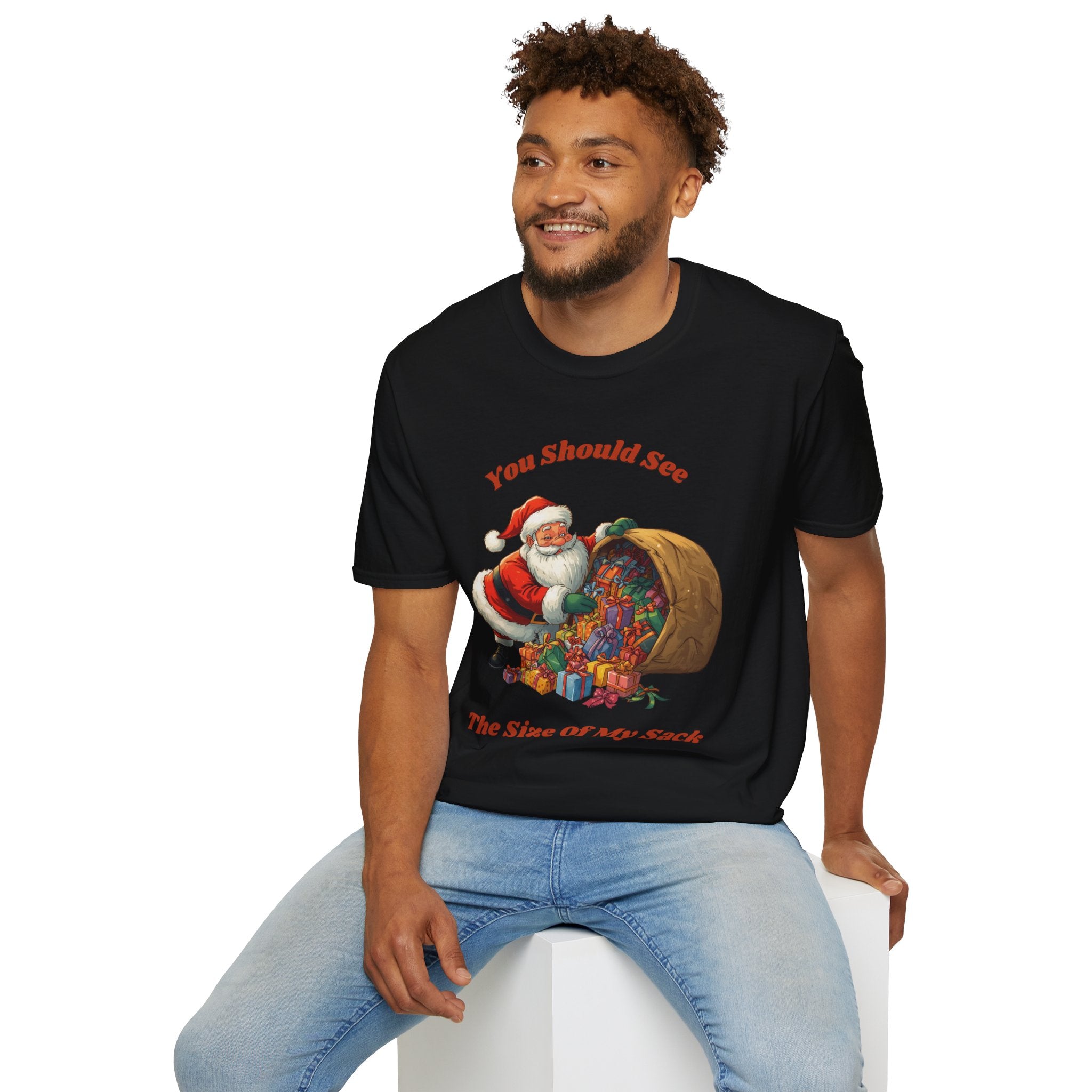 Adult Themed Santa with Sack T-Shirt - 'You Should See The Size Of My Sack' Christmas Attire