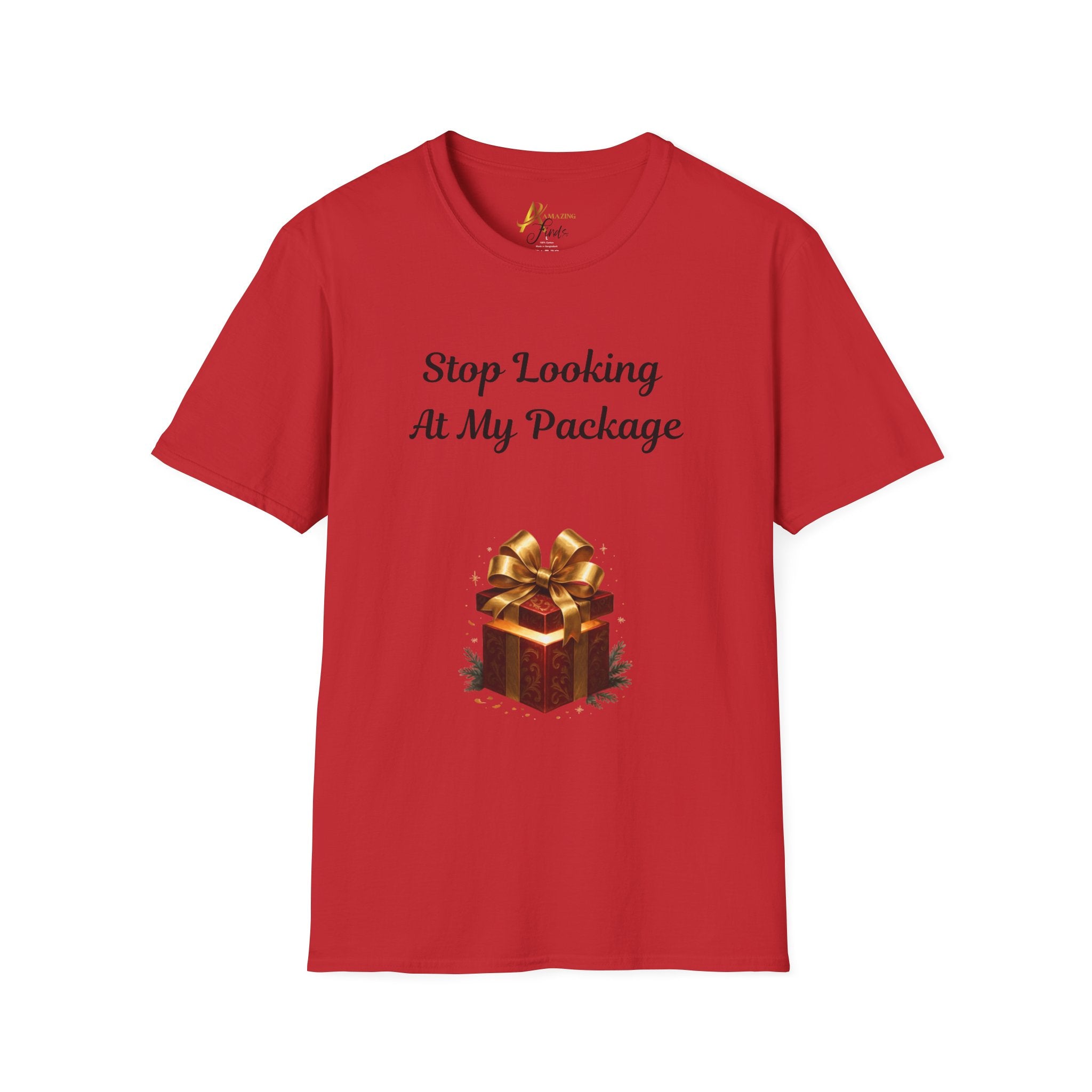 Adult Themed Large Gift T-Shirt — 'Stop Looking At My Package'  Christmas Attire