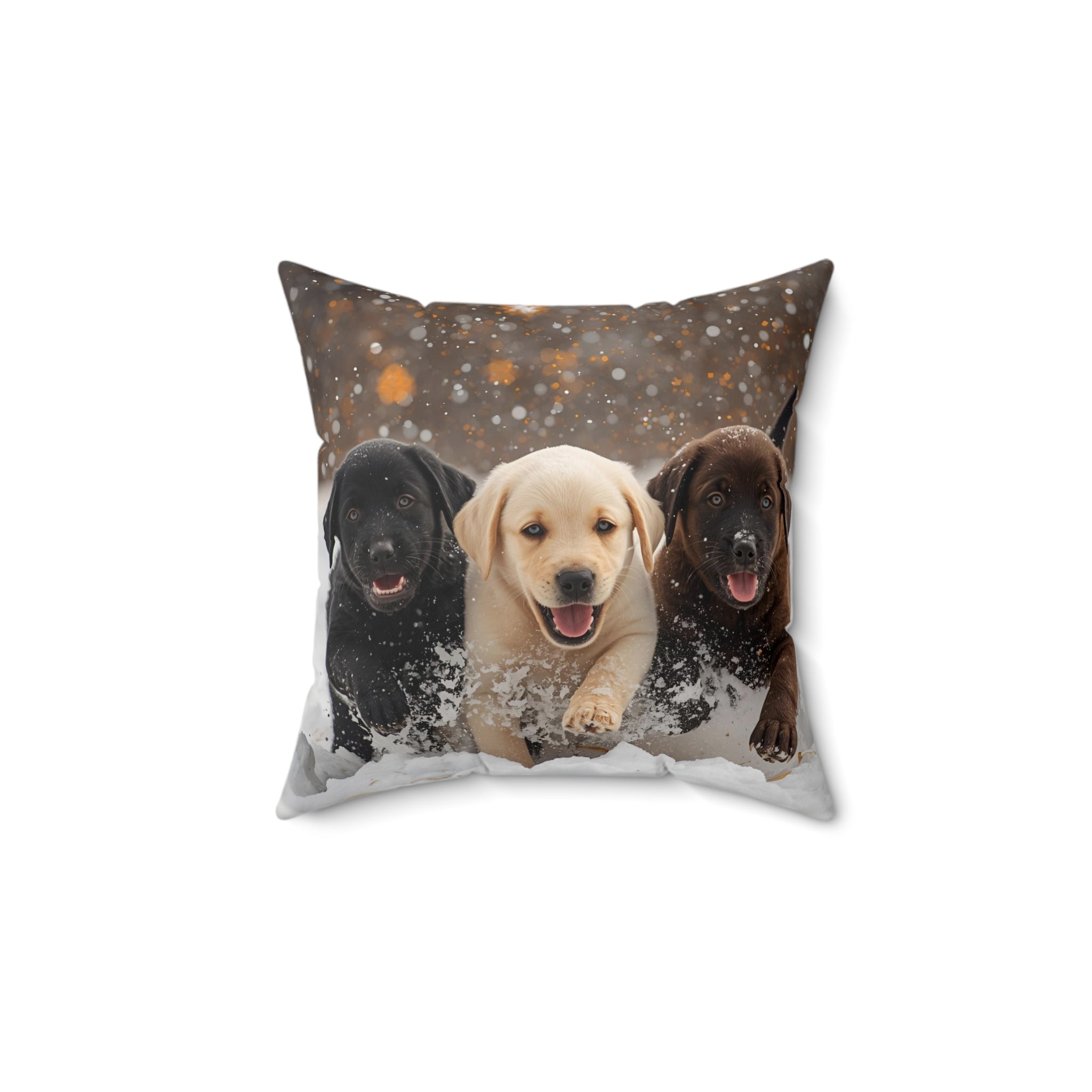Cute Labrador Puppies Square Throw Pillow — Decorative Cushion for Dog Lovers