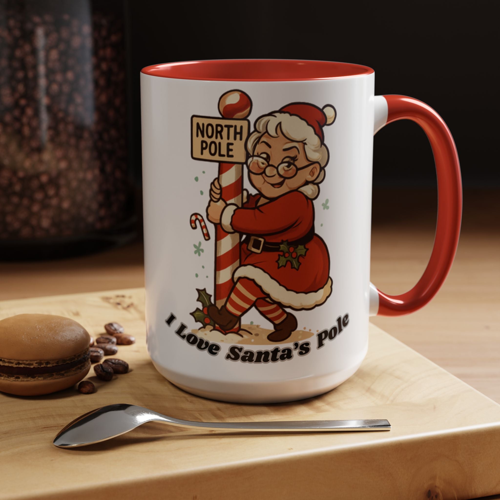 Festive Mrs. Claus Holiday Gift (11/15 oz) - 'I Love Santa's Pole' Coffee Mug