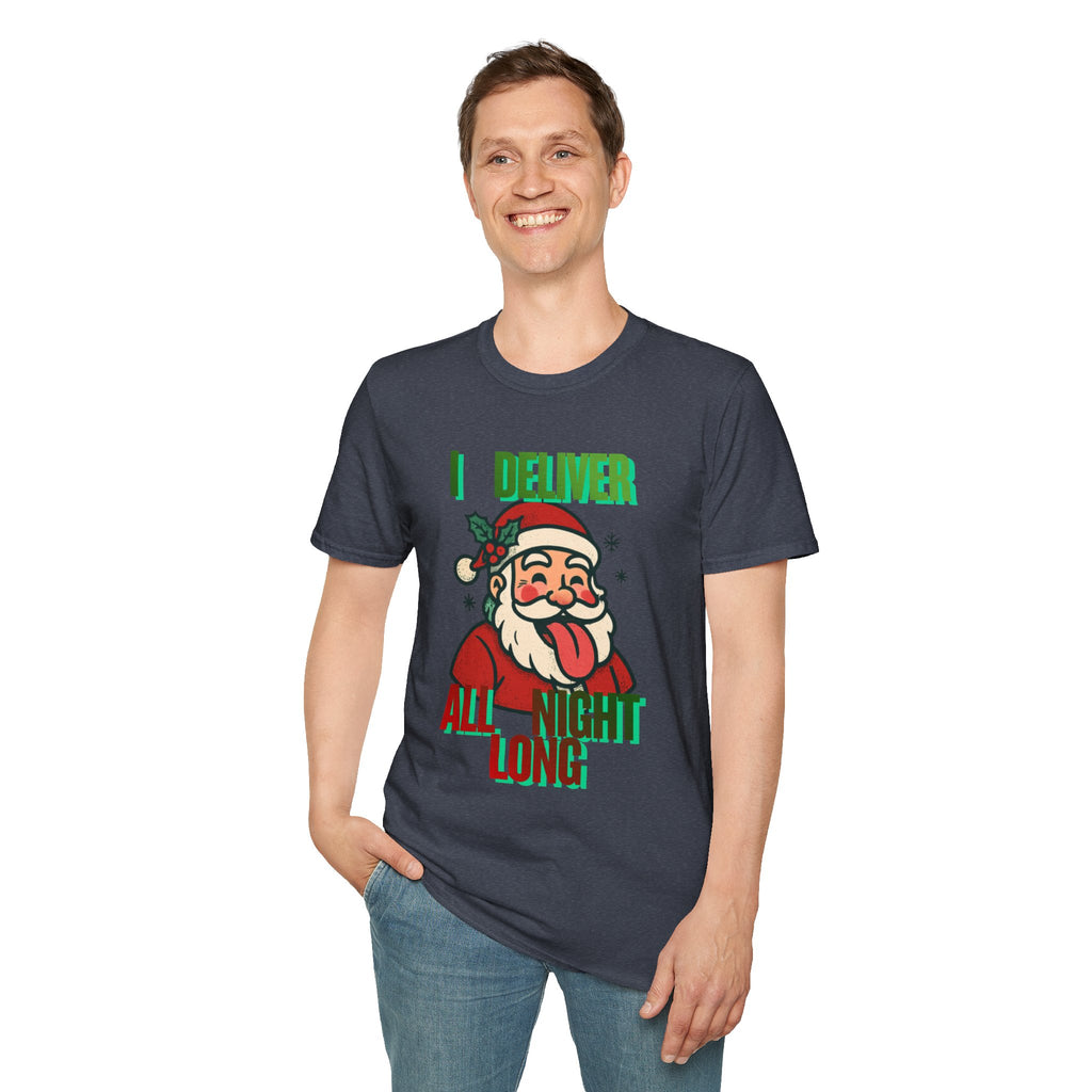 Adult Themed Santa T-Shirt - 'I Deliver All Night Long' Christmas Attire