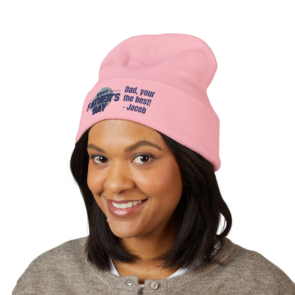 Embroidered "Happy Father's Day" Cuffed Beanie — Personalized Dad Gift