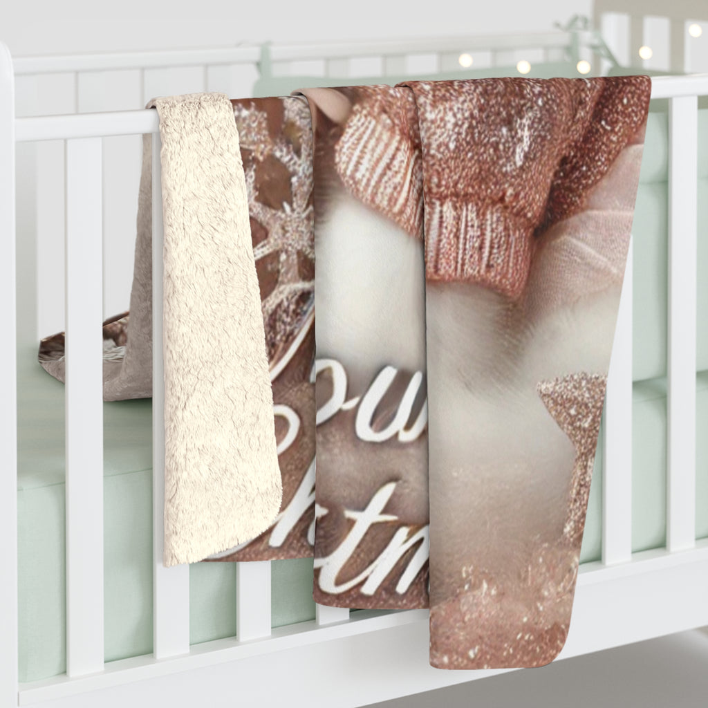 Sherpa Blanket - Christmas White Kitty Cat Rose Gold Sparkle
