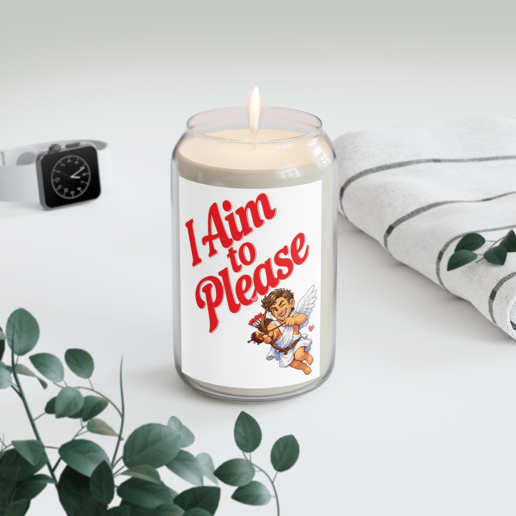 Scented Soy Candle — "I Aim to Please" Valentine Cupid Design (13.75 oz)