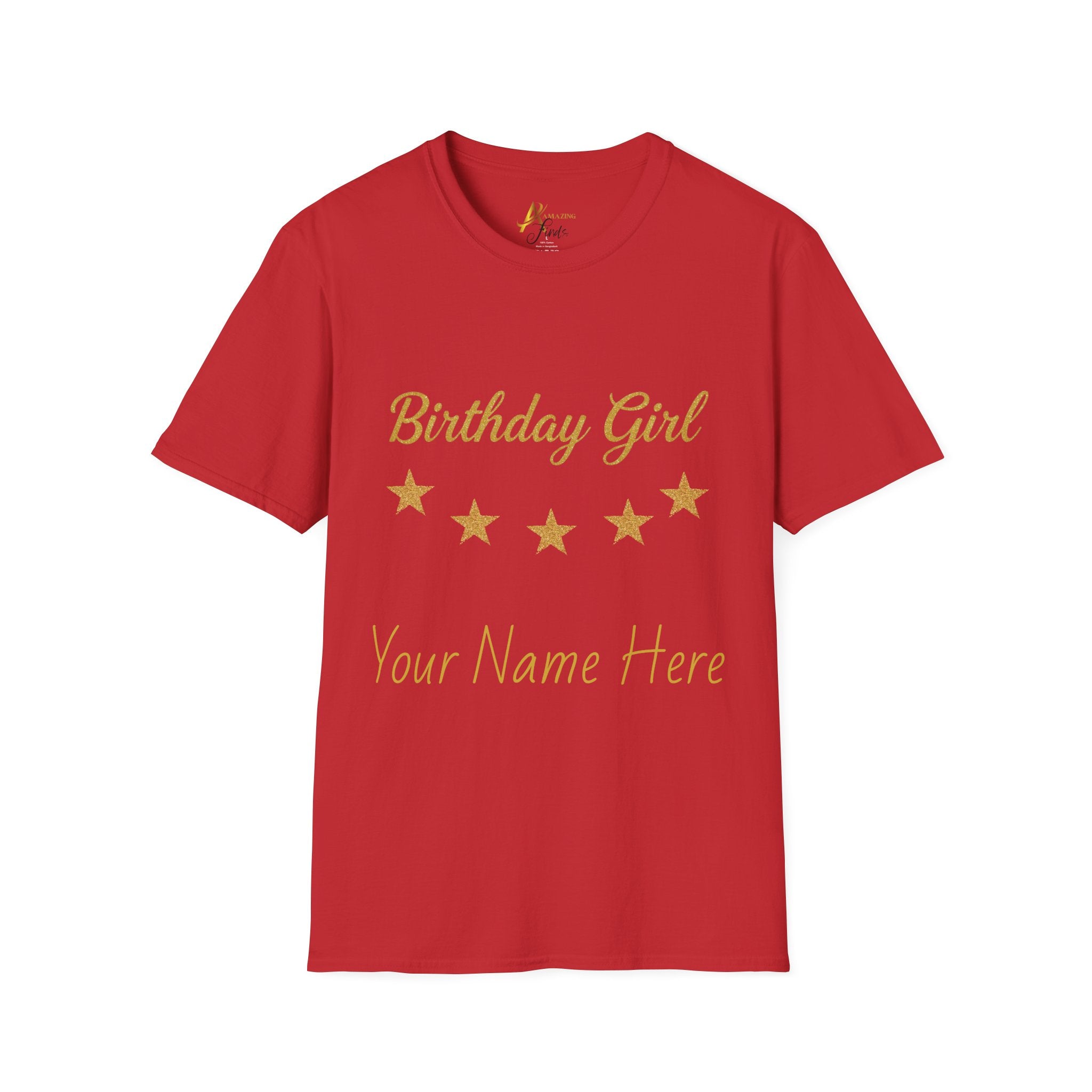 Birthday Girl T‑Shirt — Personalized 'Your Name Here' Gold Stars Tee