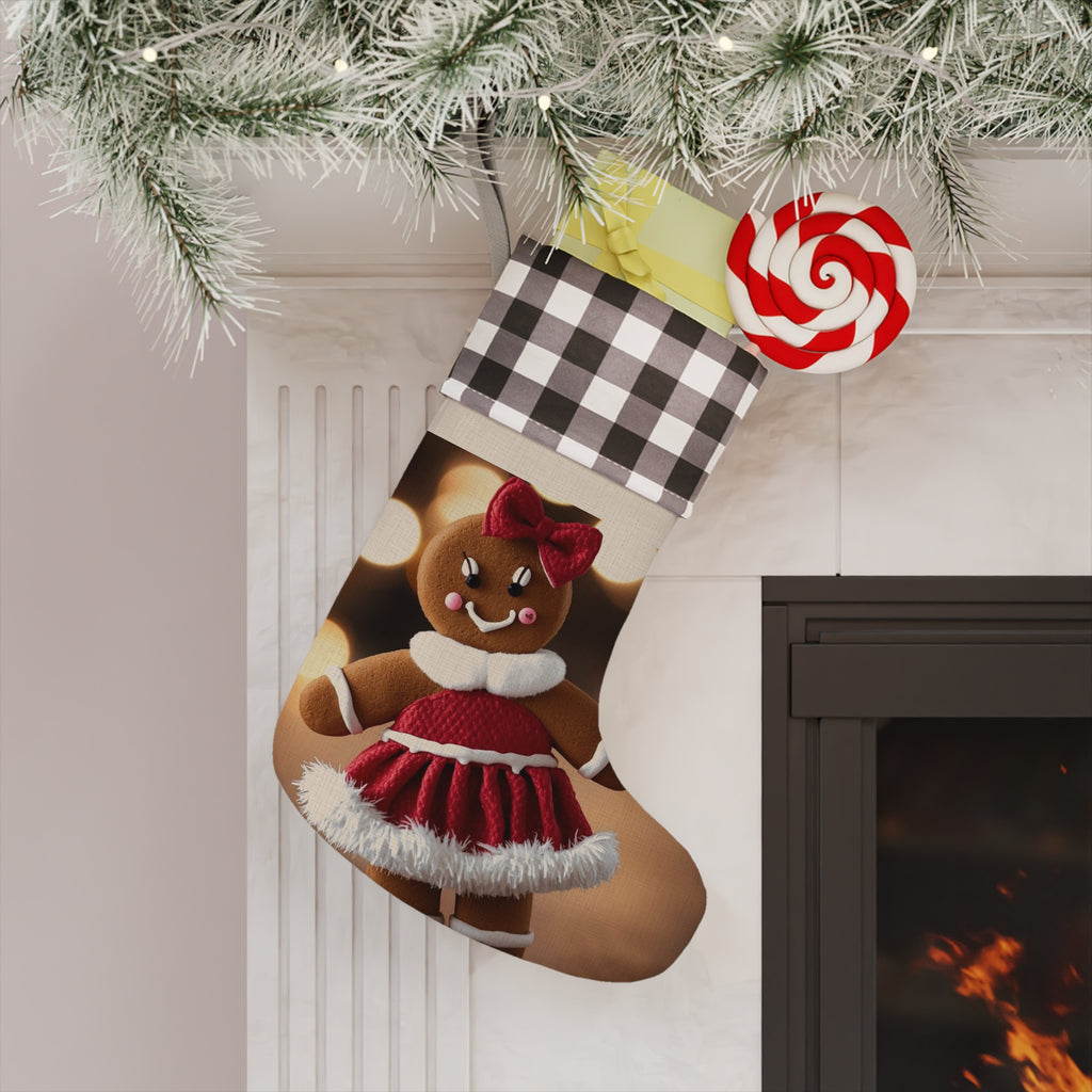 Gingerbread Girl Christmas Stocking with Buffalo Plaid Cuff