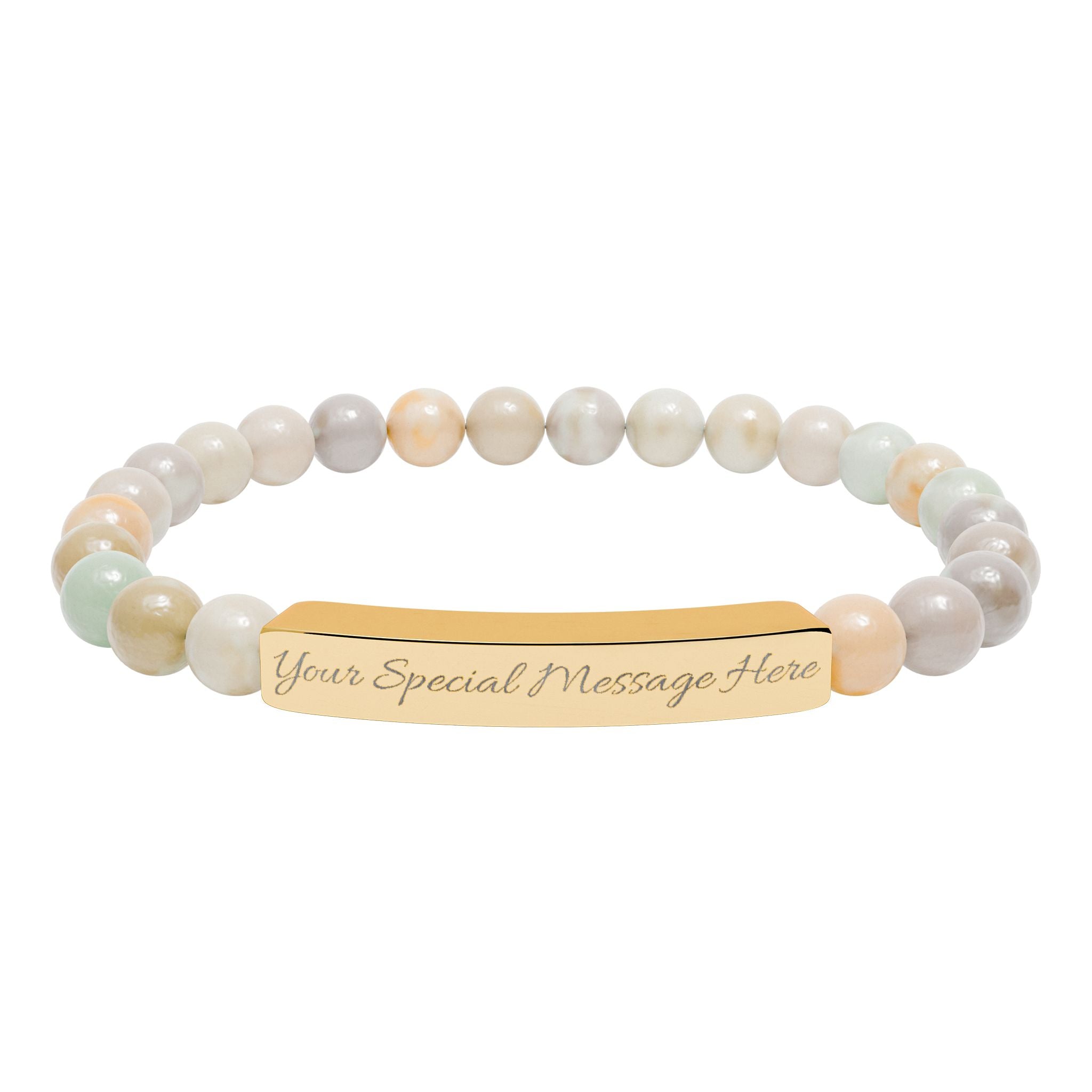 Personalized, Engravable Natural Stone Bar Bracelet — Personalized Stretch Beaded Bracelet