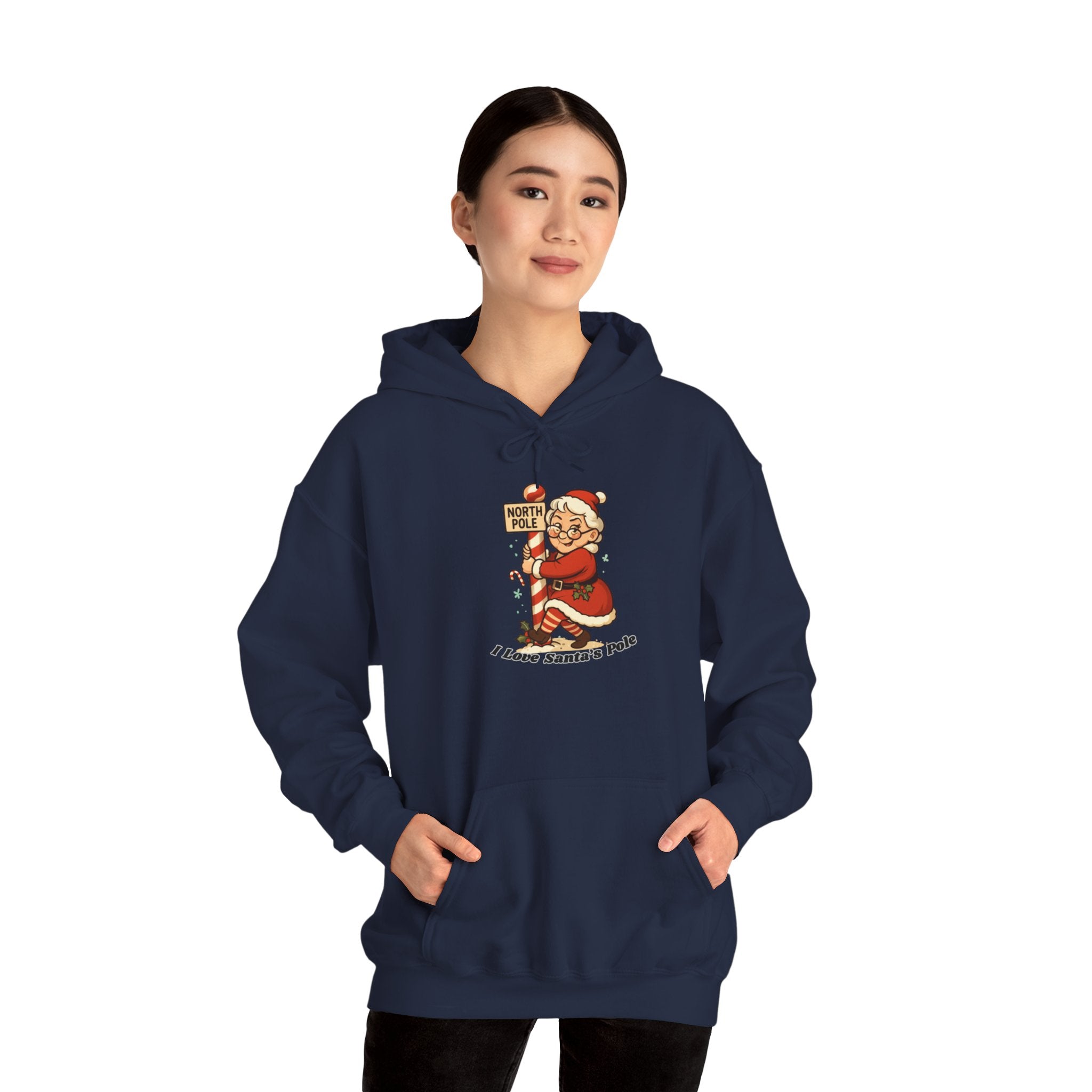 Adult Themed Mrs. Clause Hoodie - 'I Love Santa's Pole' Christmas Attire