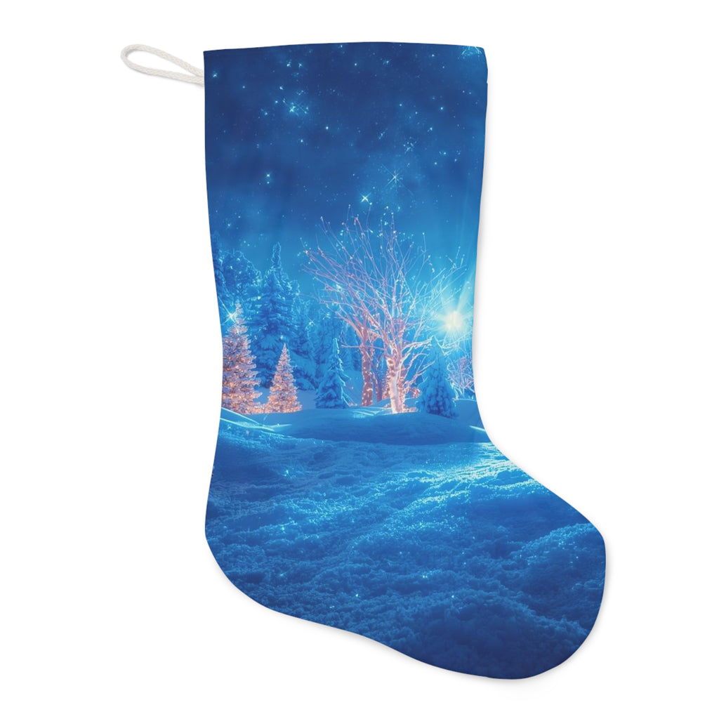 Blue Winter Wonderland Santa Stocking – Snowy Trees Christmas Stocking