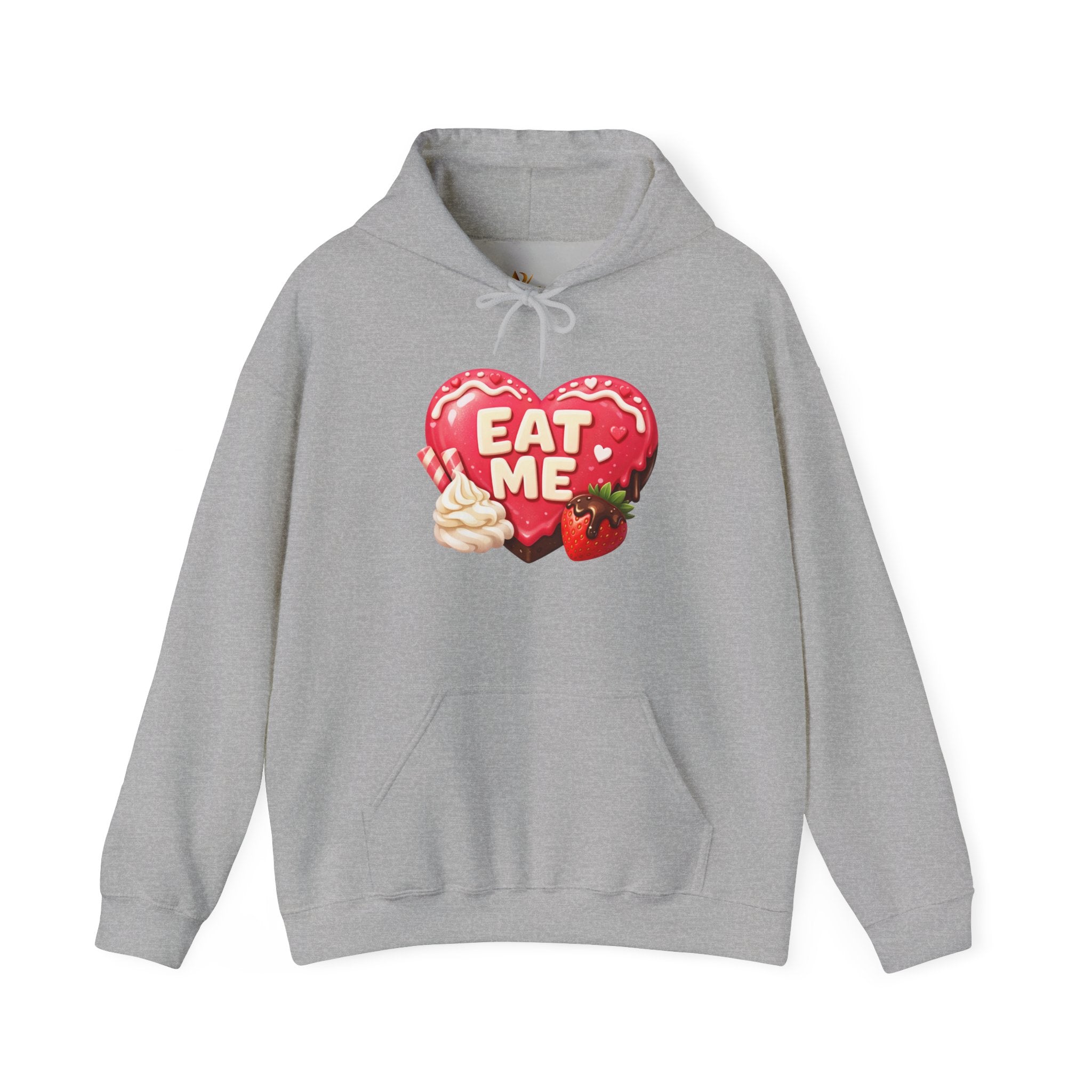 Eat Me Heart Graphic Hoodie — Strawberry Cream Dessert Design