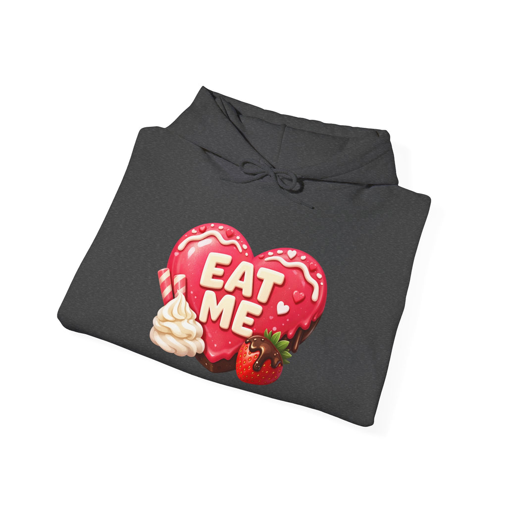Eat Me Heart Graphic Hoodie — Strawberry Cream Dessert Design