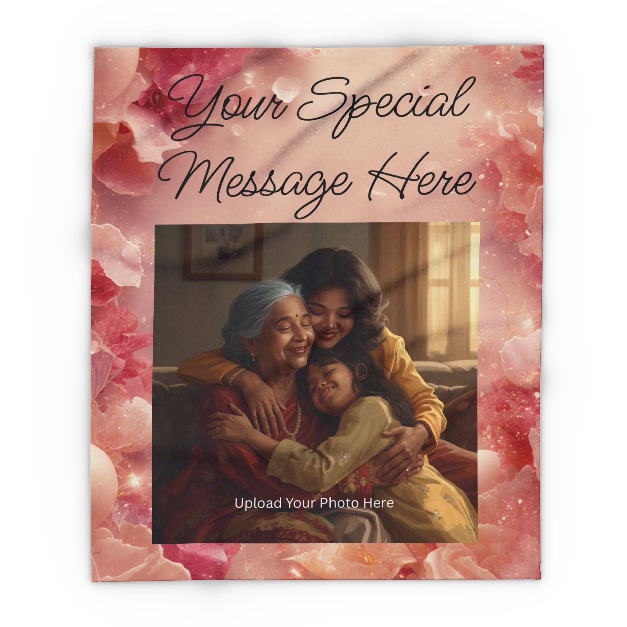 Personalized Photo Fleece Blanket — "Your Special Message Here" Floral Memorial Gift