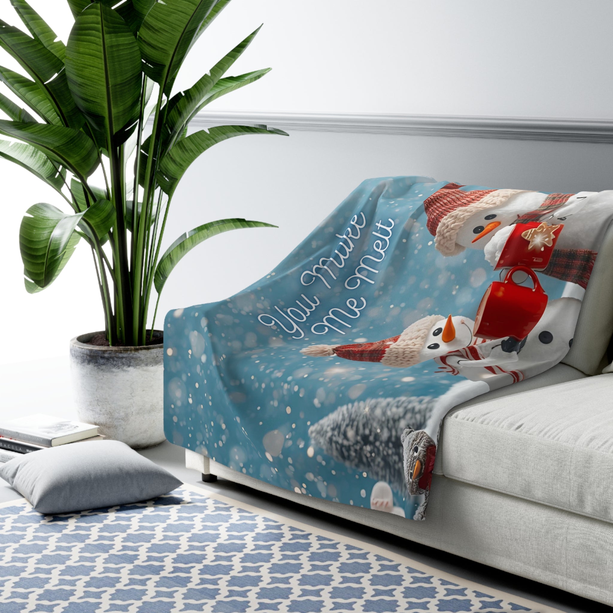 You Make Me Melt Sherpa Fleece Blanket — Cute Snowman Christmas Throw