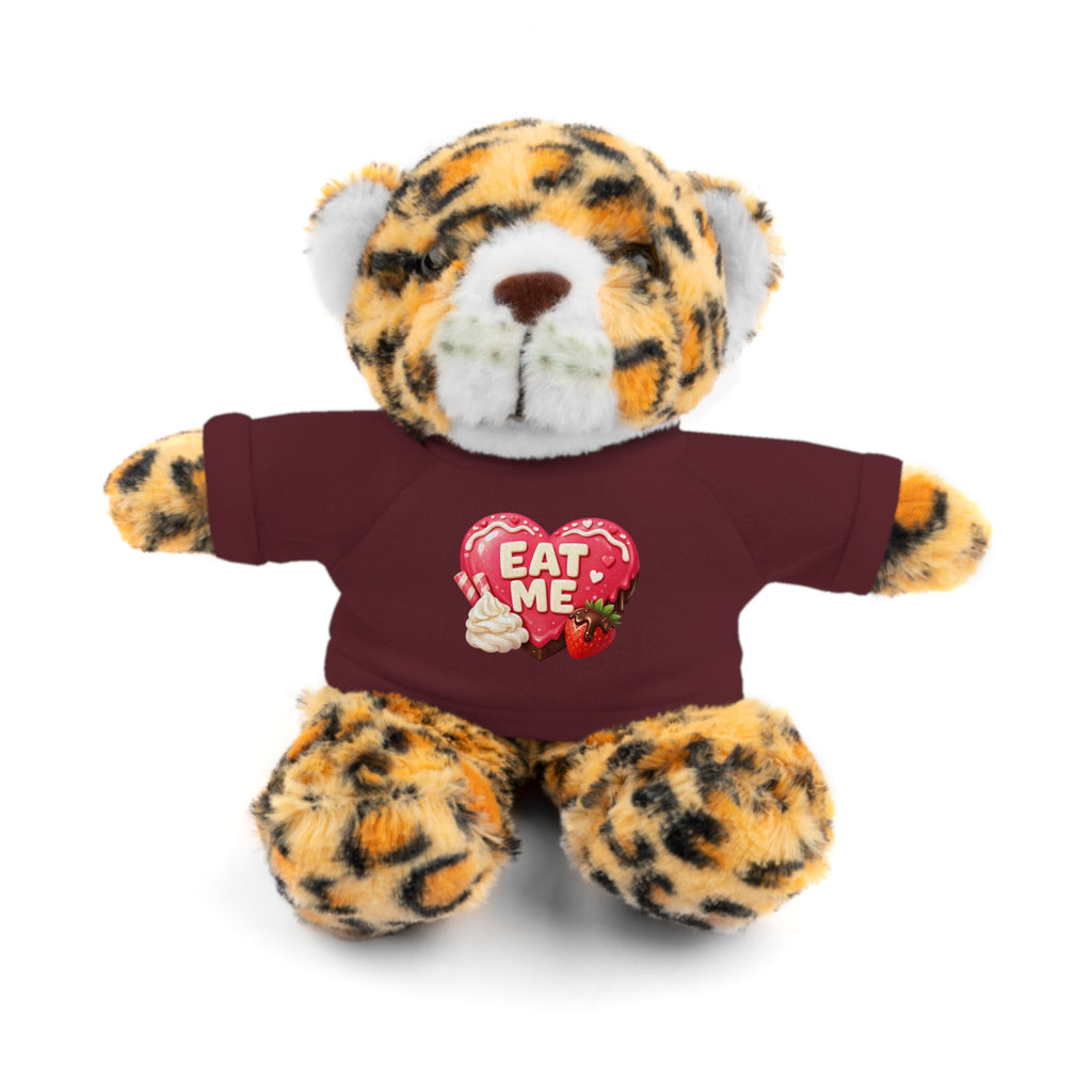 "EAT ME" Heart Tee Plush — Cute Brown Teddy, Sheep, Panda or Jaguar Stuffed Animal Gift