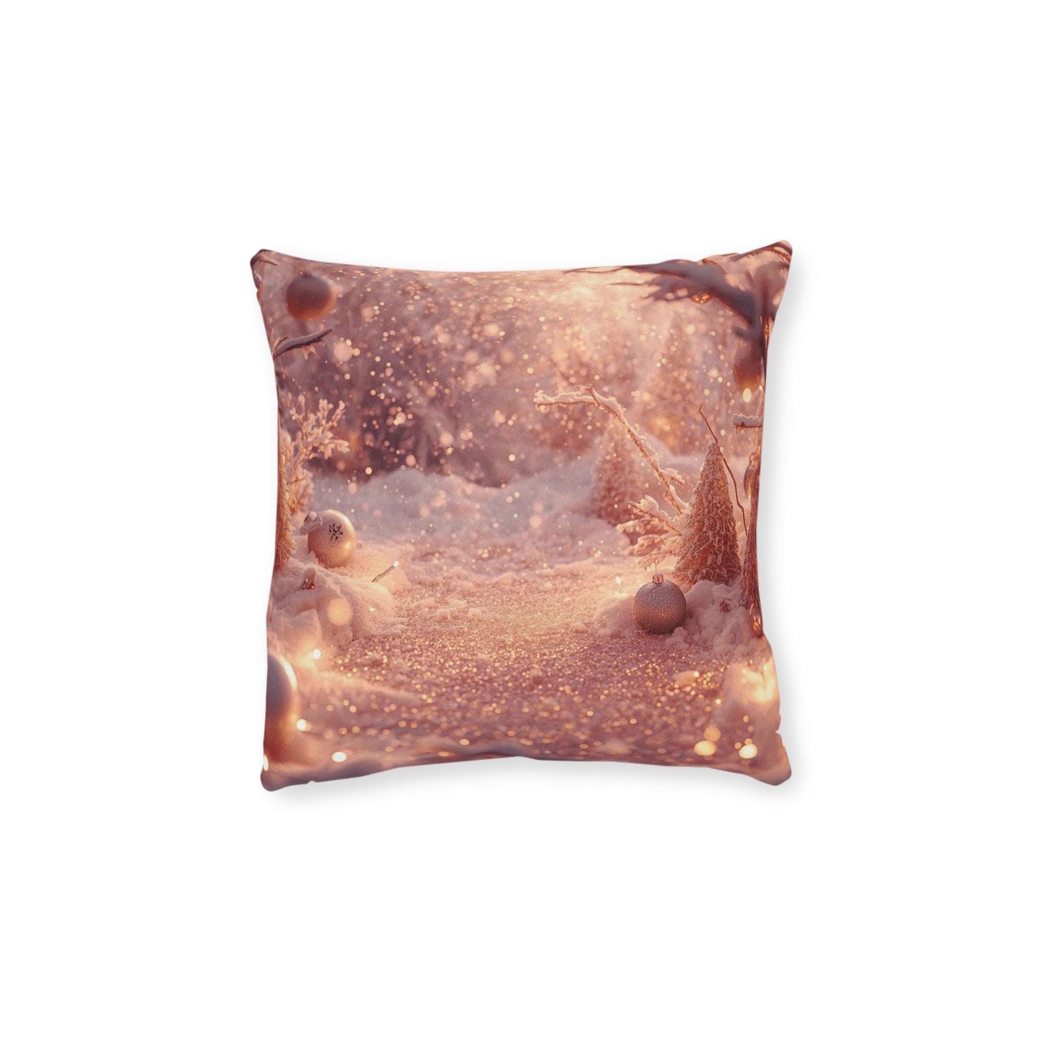 Pink Winter Wonderland Square Pillow — Decorative Throw Cushion