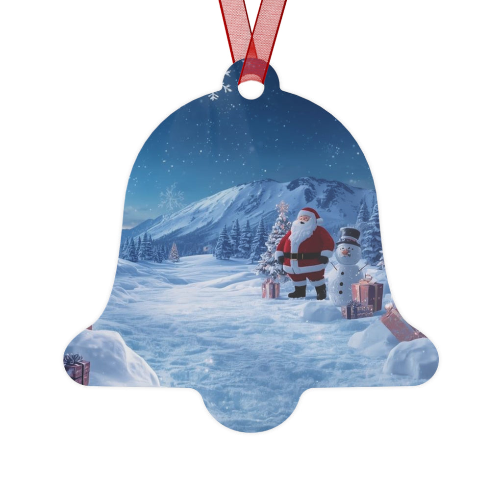 Bell Metal Ornament — Santa in Snowy Mountain Scene Christmas Decoration