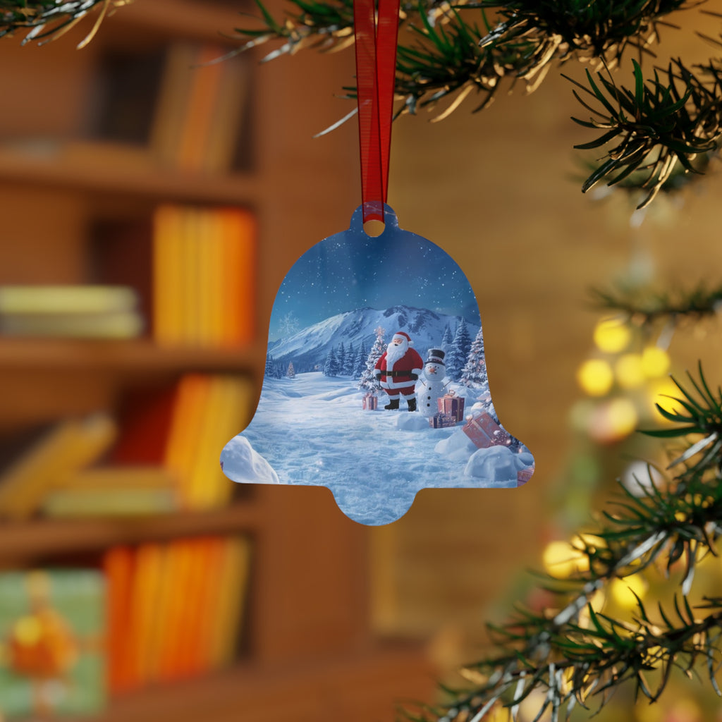 Bell Metal Ornament — Santa in Snowy Mountain Scene Christmas Decoration