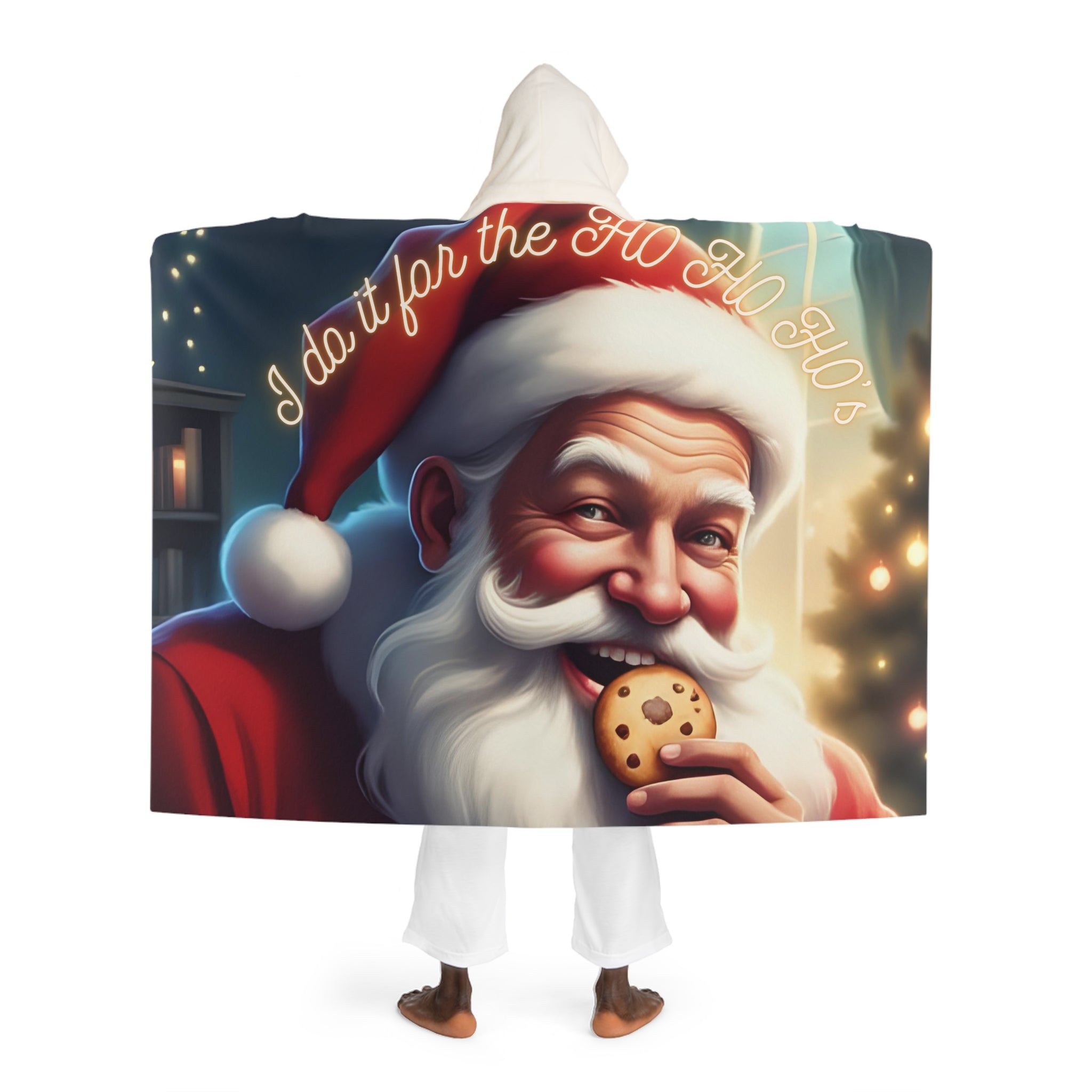 Hooded Sherpa Christmas Santa "Eat Cookie" Blanket — "I Do It For The Ho Ho Ho's'"