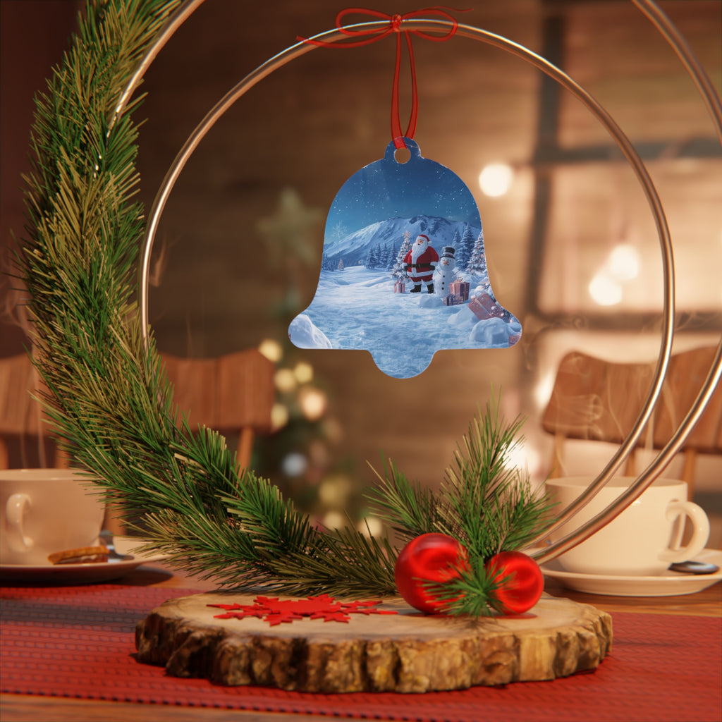 Bell Metal Ornament — Santa in Snowy Mountain Scene Christmas Decoration