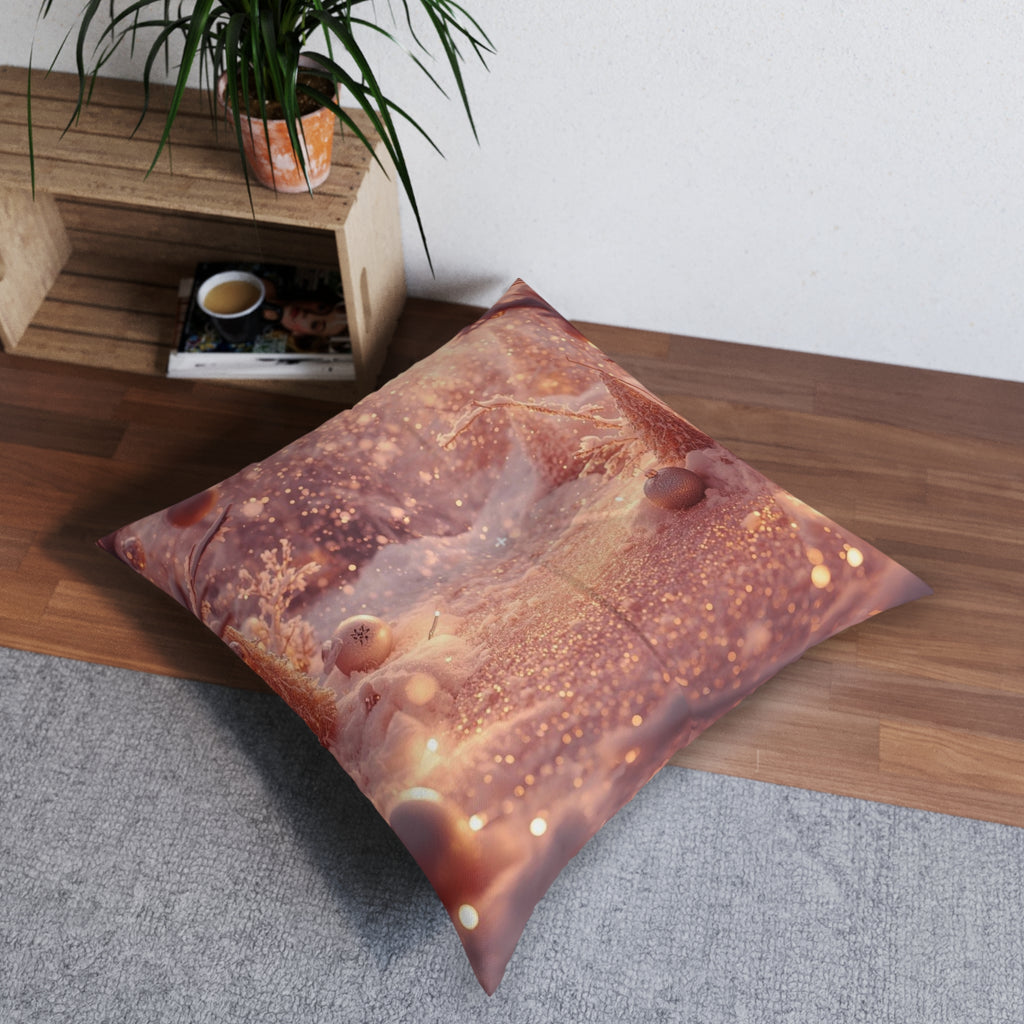 Winter Wonderland Tufted Floor Pillow — Festive Snowy Scene Decorative Cushion