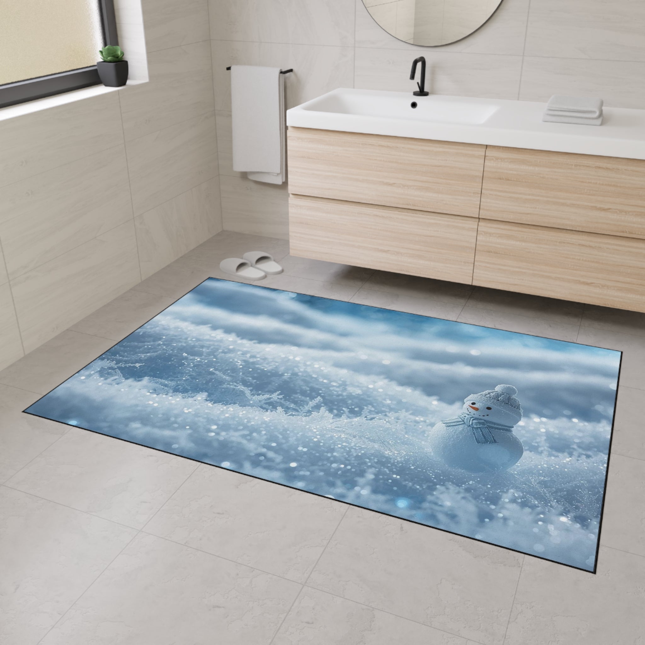 Snowman Winter Scene Heavy-Duty Floor Mat