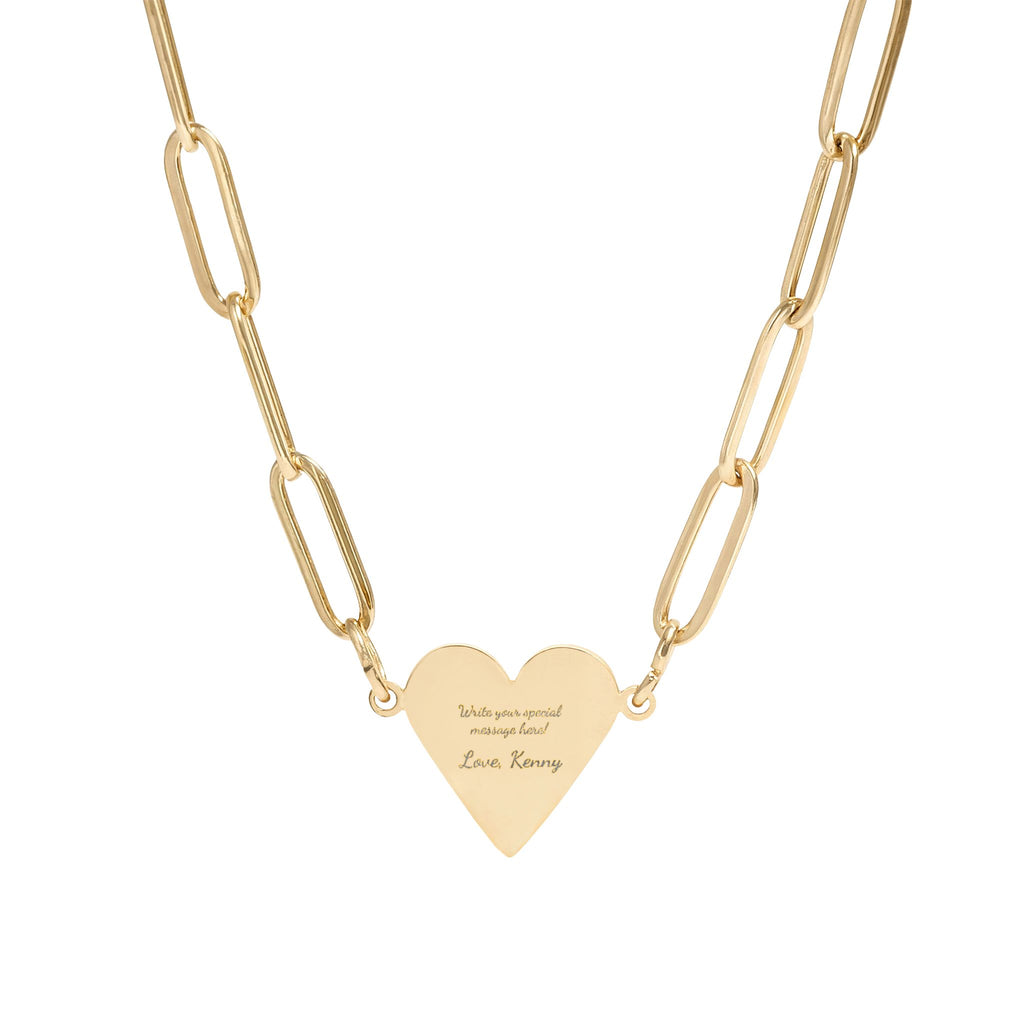 Engravable Paperclip Heart Necklace — Personalized Heart Pendant Chain