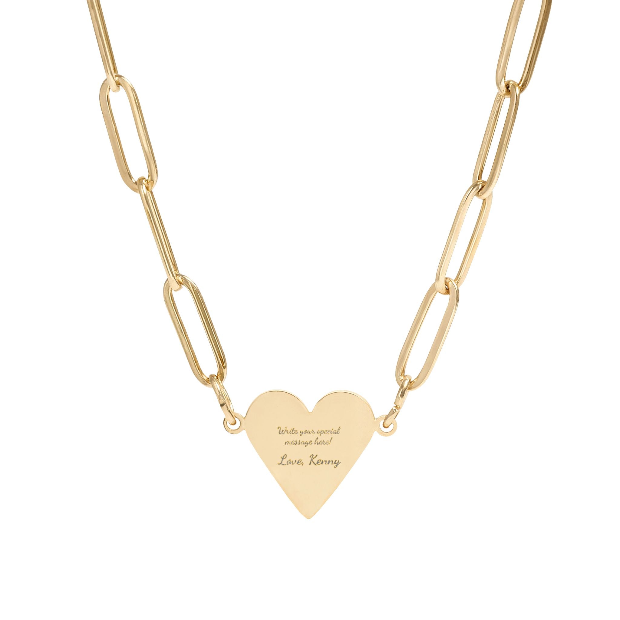 Engravable Paperclip Heart Necklace — Personalized Heart Pendant Chain