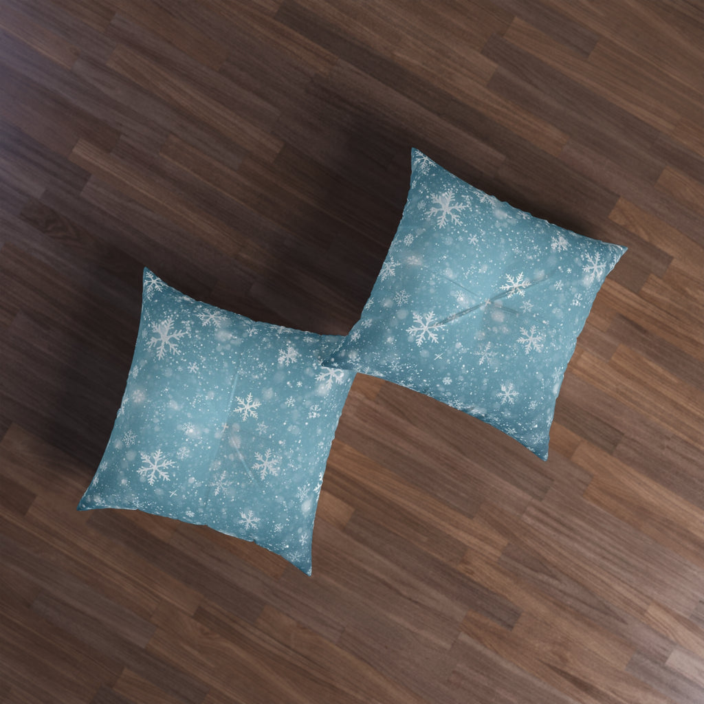 Snowflake Winter Tufted Floor Pillow — Cozy Holiday Accent Cushion