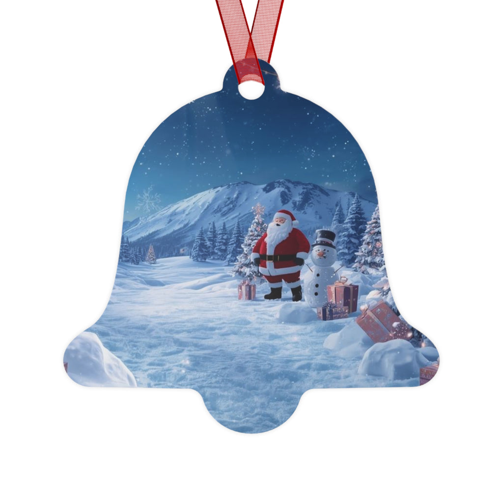 Bell Metal Ornament — Santa in Snowy Mountain Scene Christmas Decoration