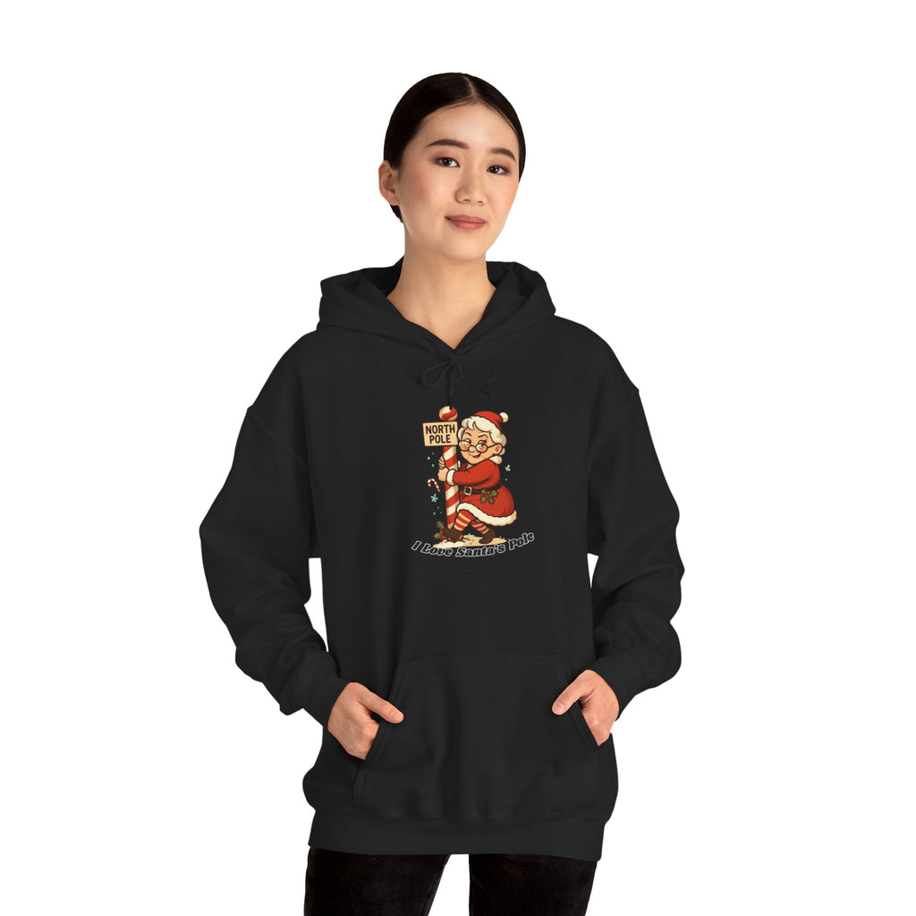 Adult Themed Mrs. Clause Hoodie - 'I Love Santa's Pole' Christmas Attire